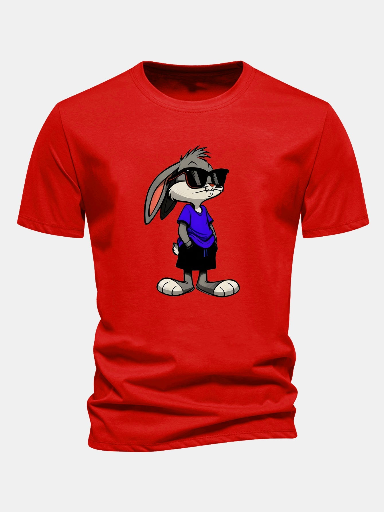 Regular Fit Sunglasses Rabbit Print Cotton T-Shirt