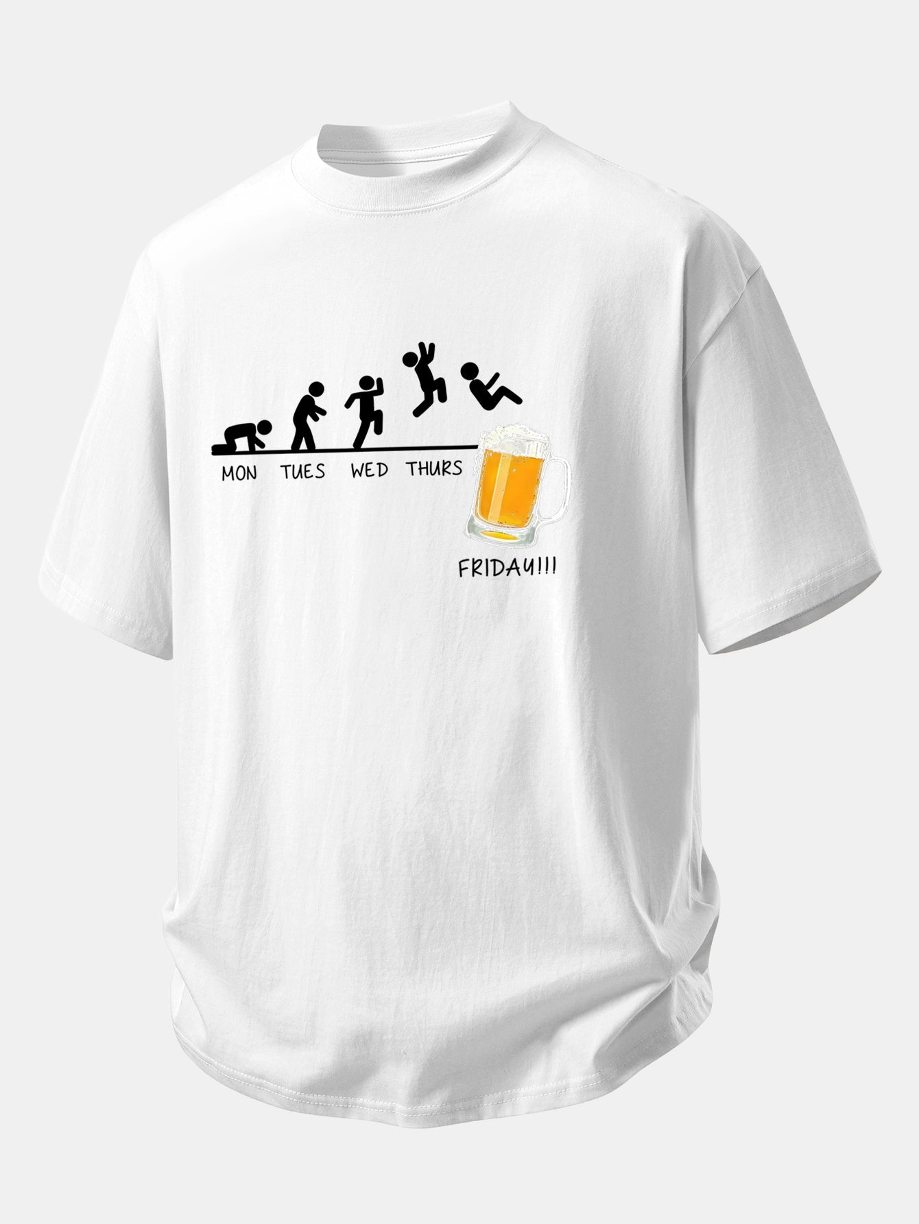 Relax Fit Beer Weekly Plan Print Cotton T-Shirt