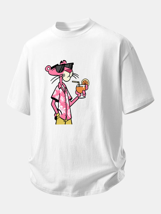 Relax Fit Vacation Pink Panther Print Cotton T-Shirt