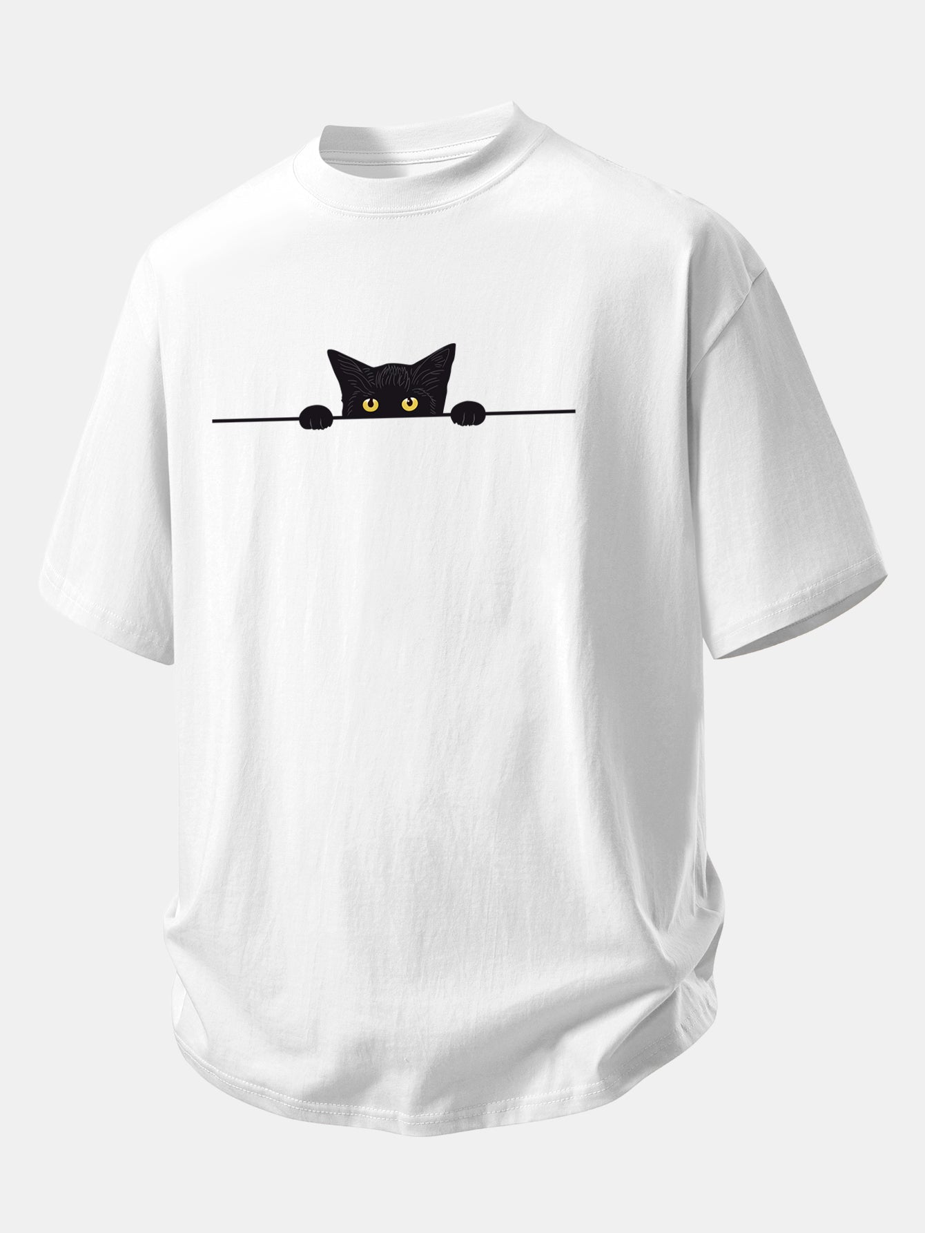 Relax Fit Black Cat Print Cotton T-Shirt