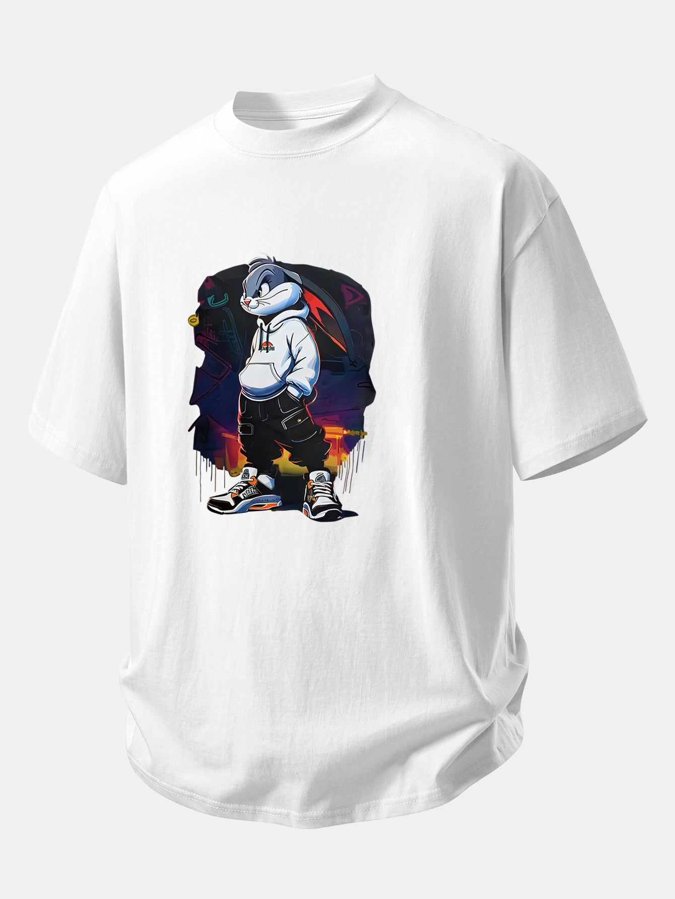 Relax Fit Cartoon Rabbit Print Cotton T-Shirt