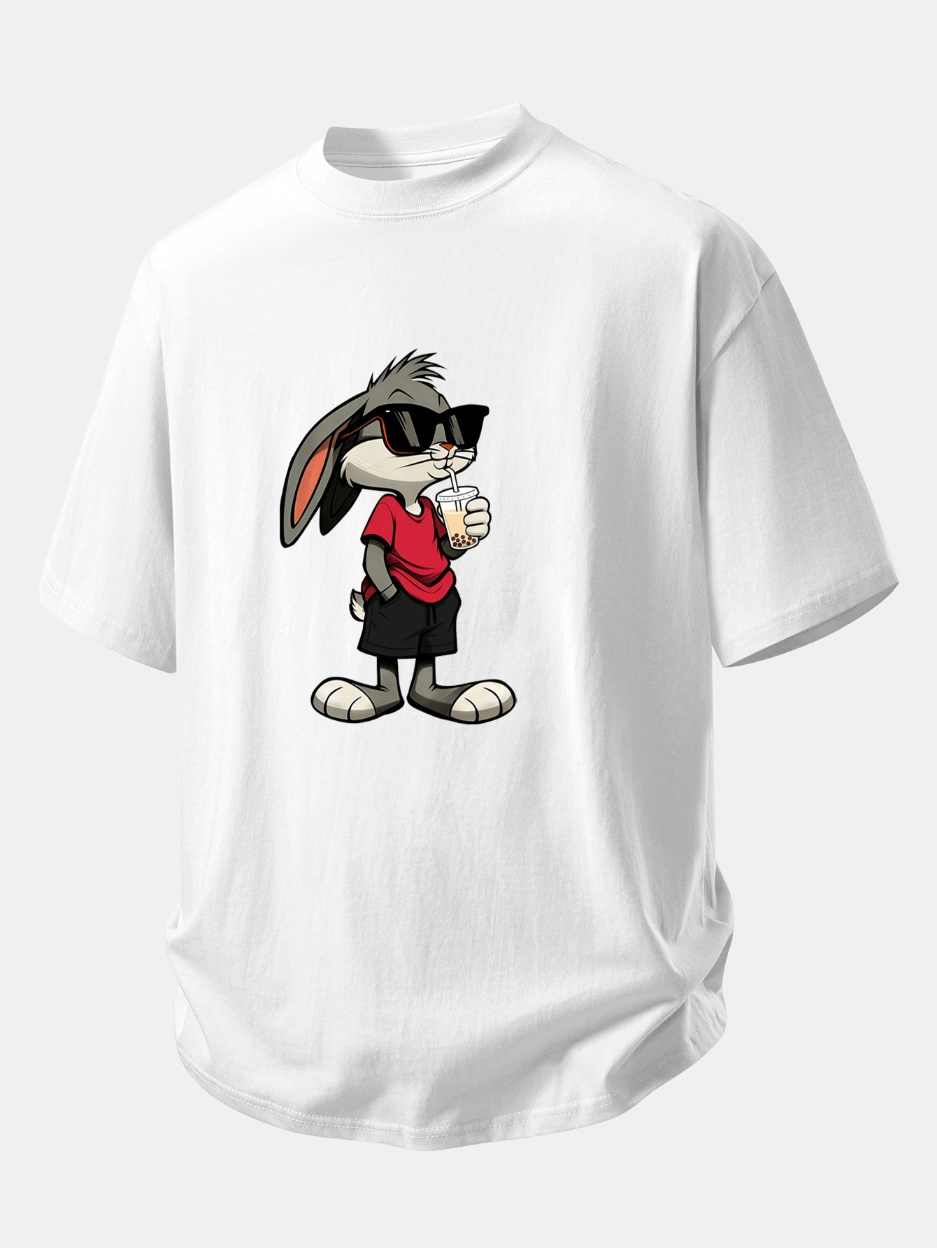 Relax Fit Cartoon Rabbit Print Cotton T-Shirt