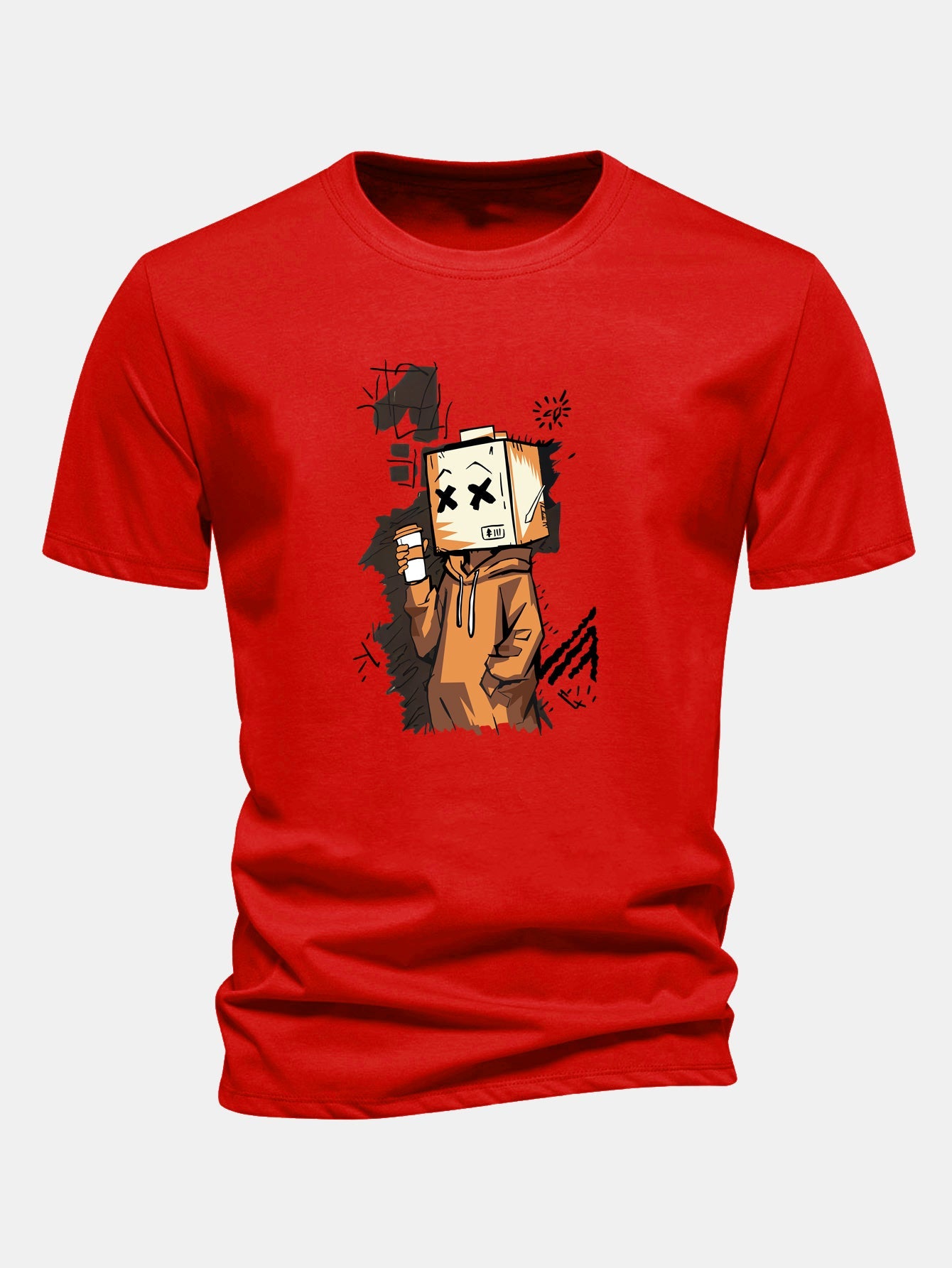 Regular Fit Cartoon Box Head Print Cotton T-Shirt