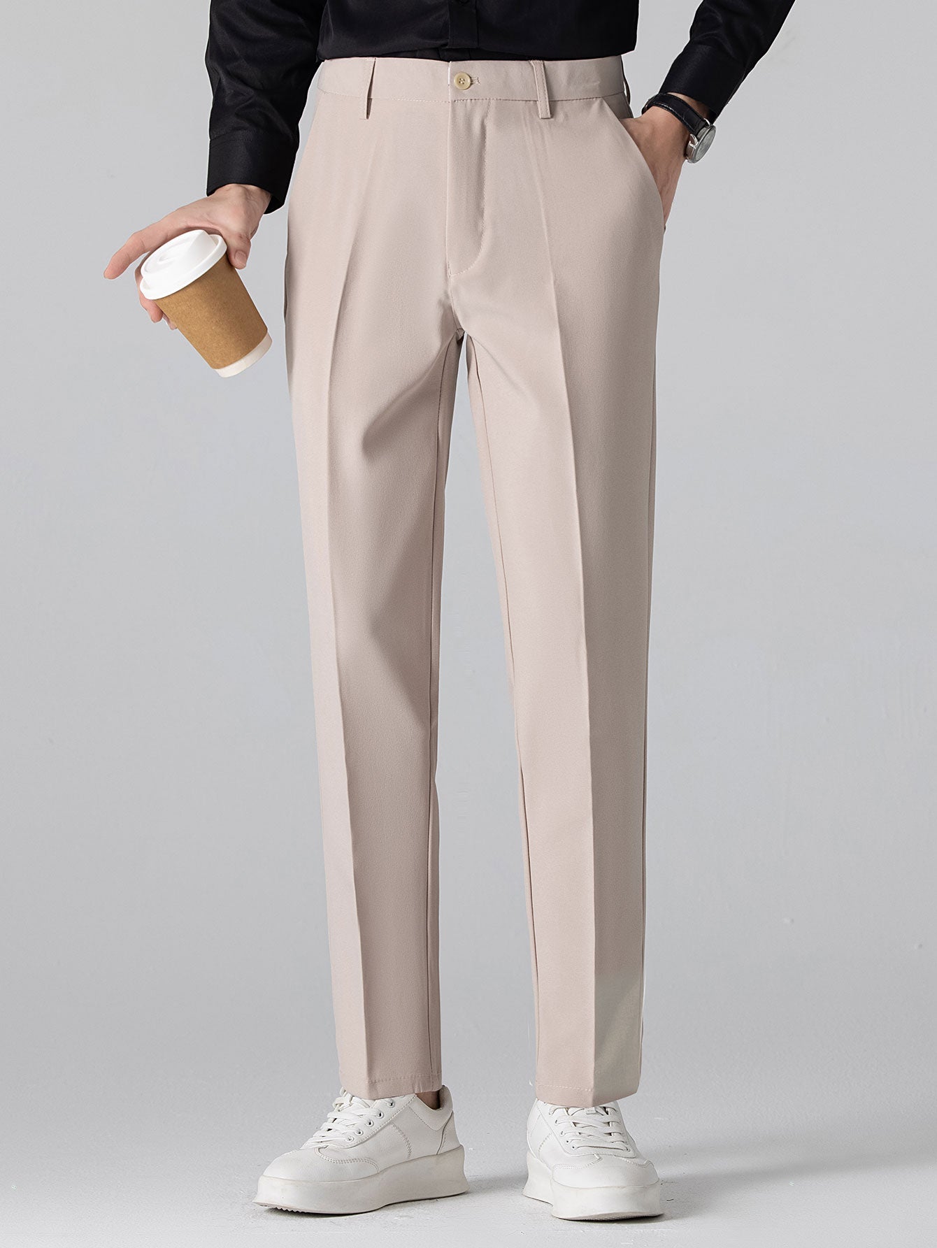 Textured Contrast Crew Neck Knit T-Shirt & Slim Fit Tapered Trousers
