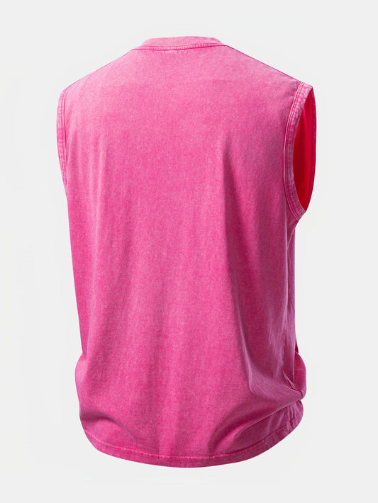 Vacation Pink Panther Print Washed Distressed Tank Top