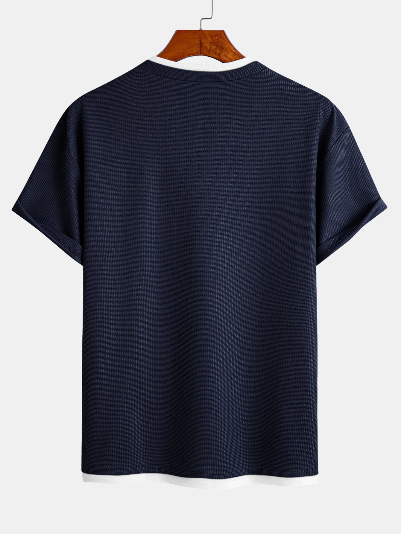 Relax Fit 2 In 1 Notched Collar Waffle T-Shirt