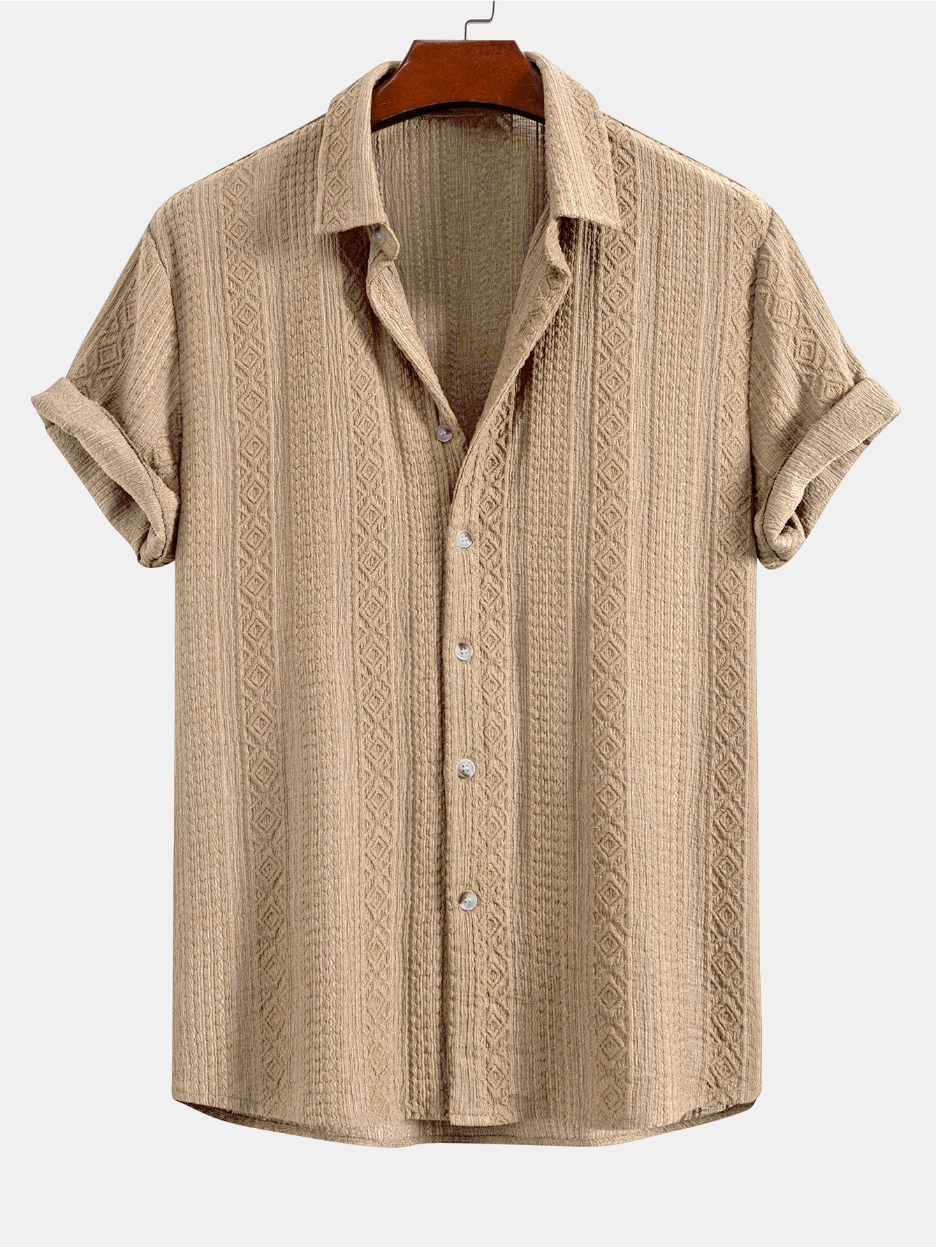 Geometric Jacquard Button Up Shirt & Crinkle Textured Straight Leg Pants