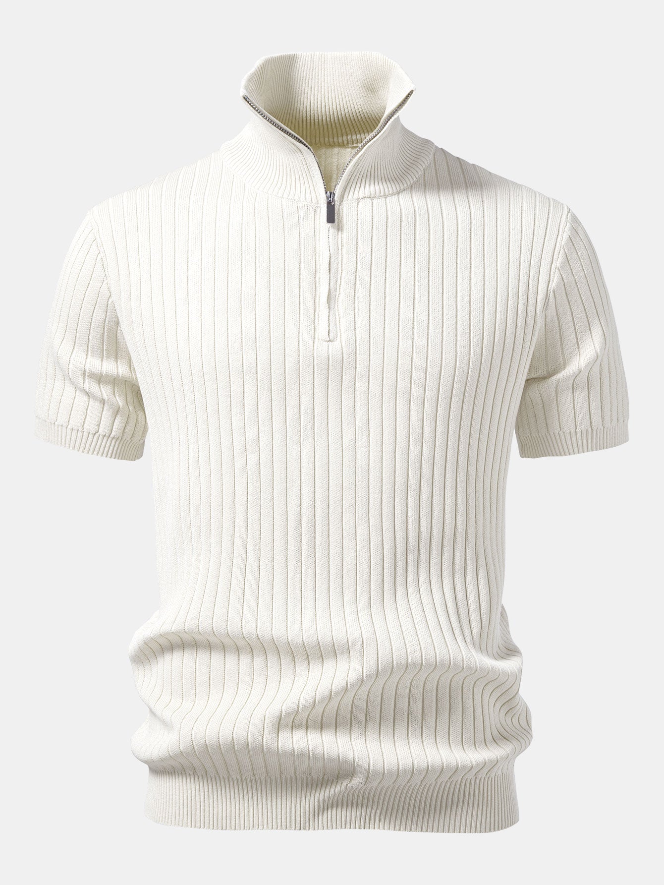 Ribbed Quarter Zip Knit Polo