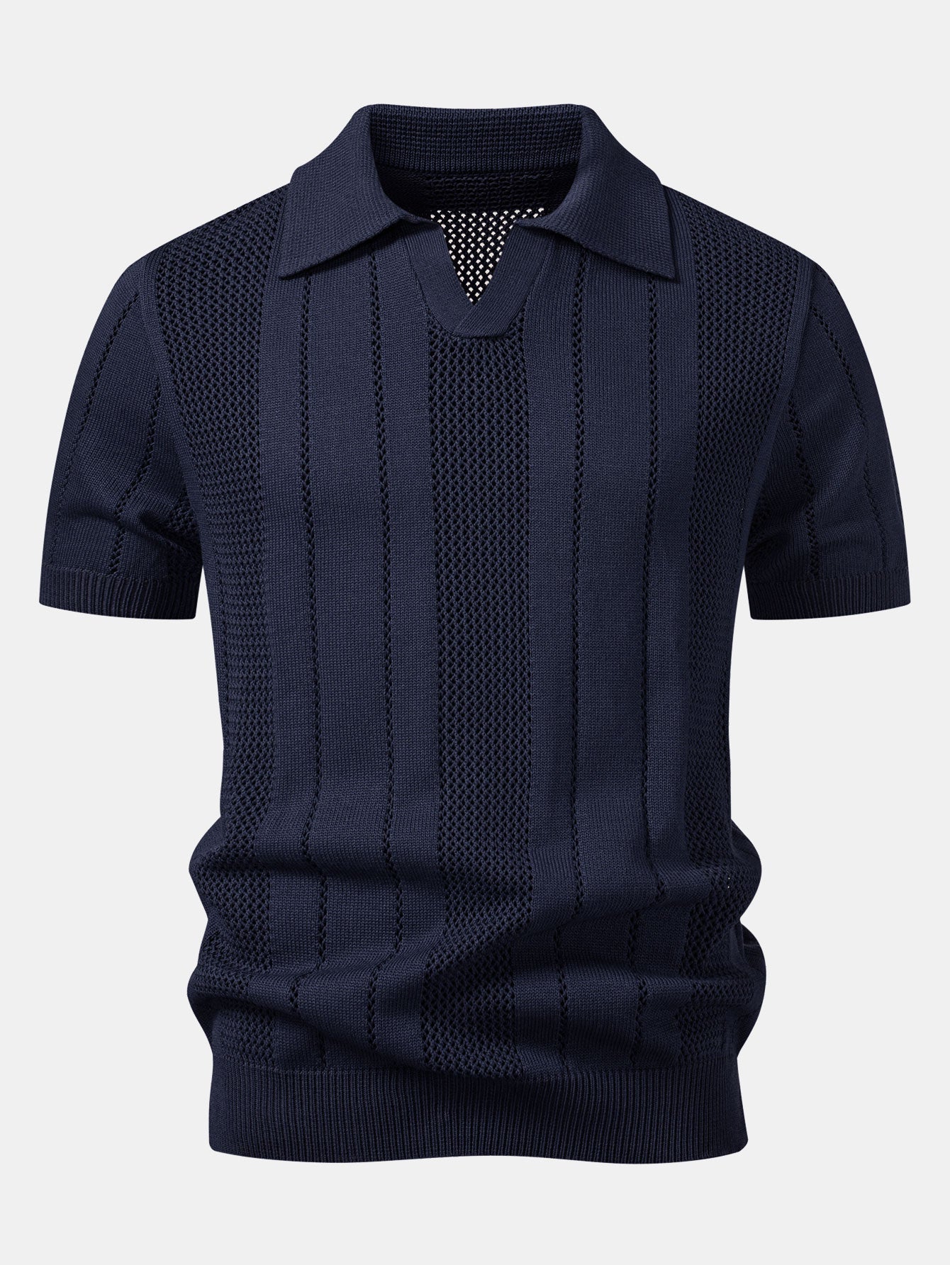 Johnny Collar Striped Open Knit Polo