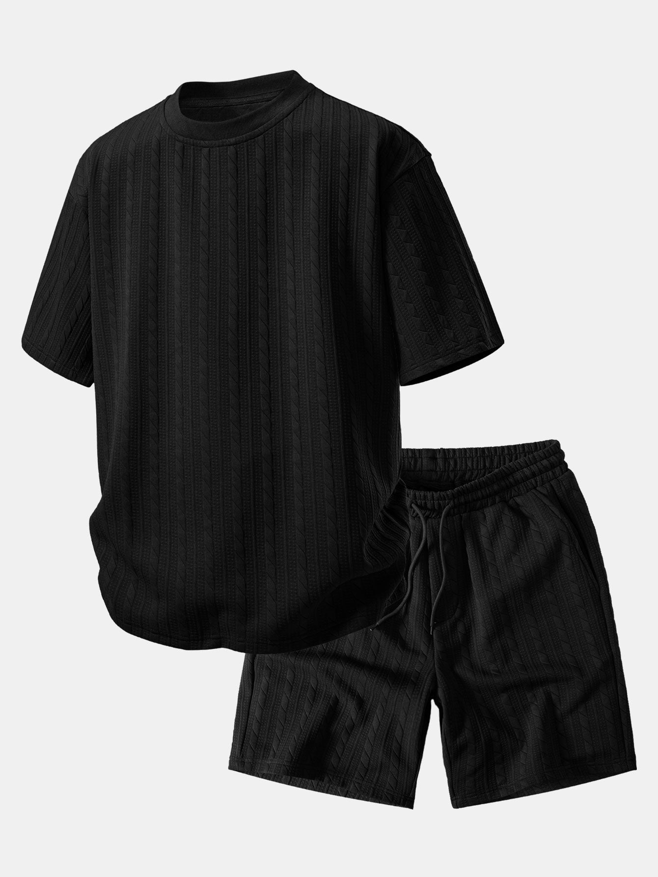 Relax Fit Twisted Jacquard T-Shirt & Twisted Jacquard Drawstring Shorts