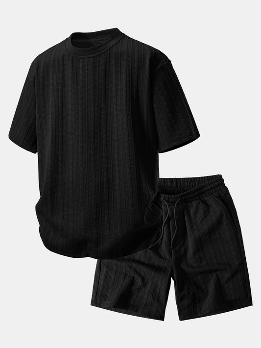 Relax Fit Twisted Jacquard T-Shirt & Twisted Jacquard Drawstring Shorts