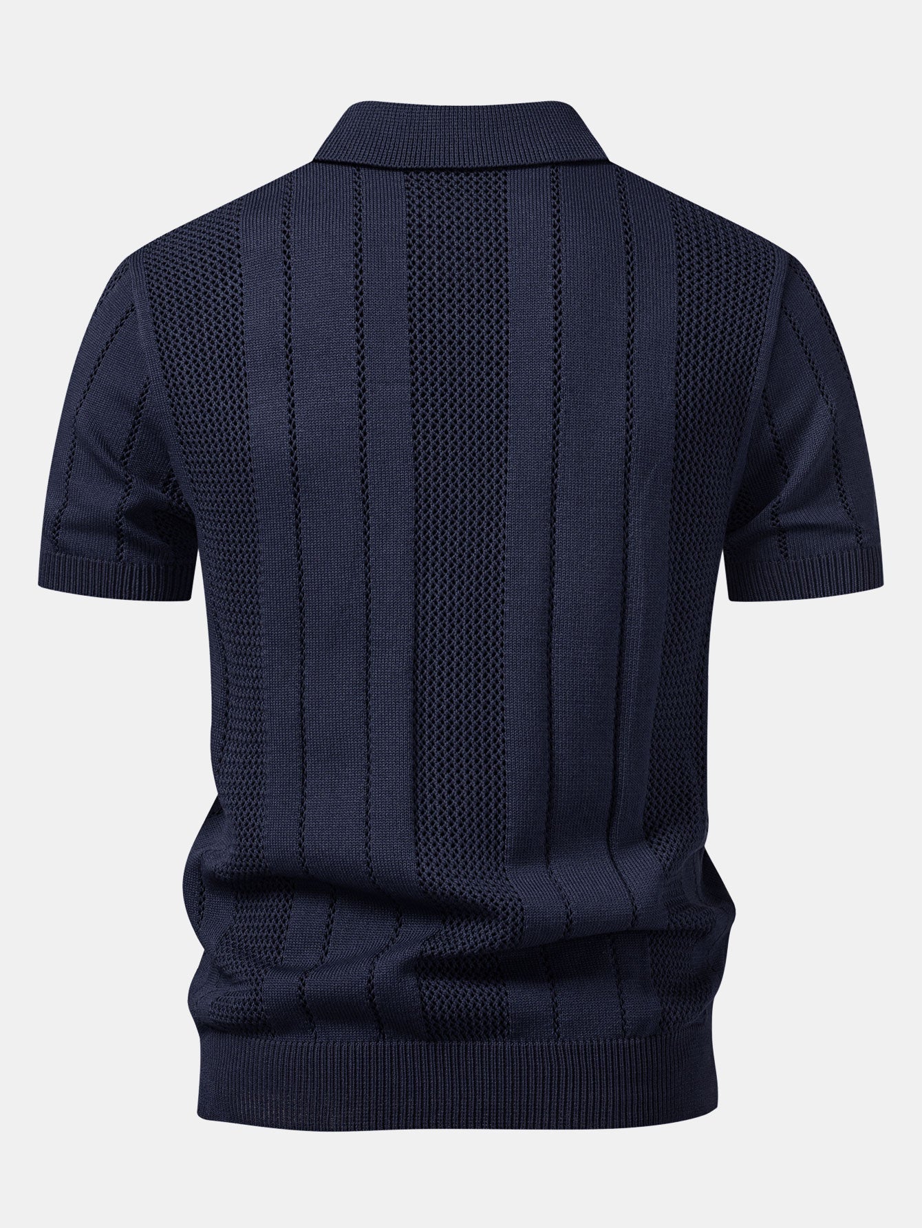 Johnny Collar Striped Open Knit Polo