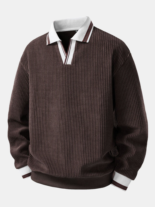 Contrast Trim Johnny Collar Polo Sweatshirt