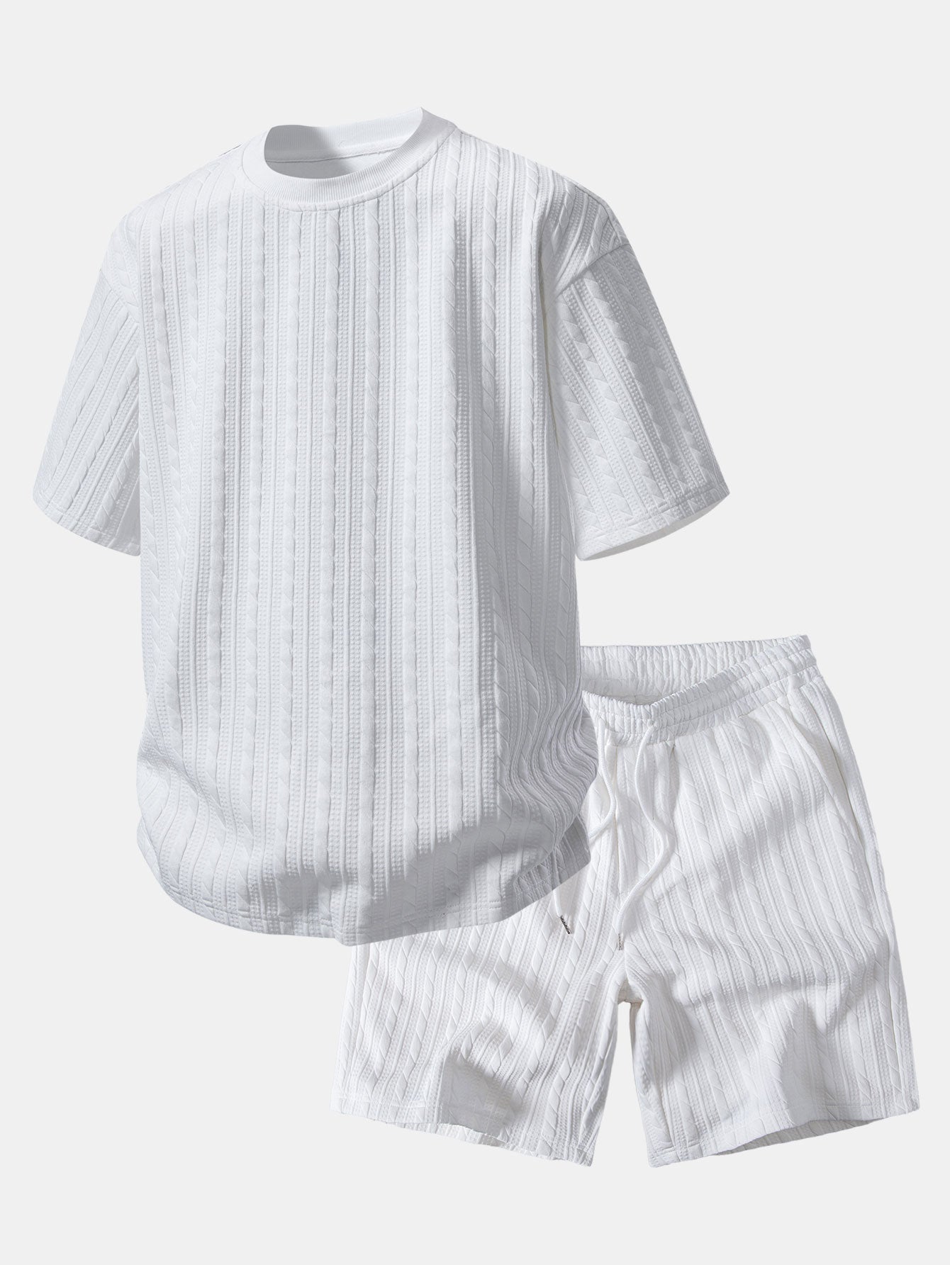 Relax Fit Twisted Jacquard T-Shirt & Twisted Jacquard Drawstring Shorts