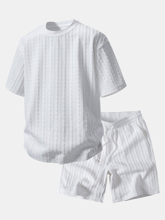 Relax Fit Twisted Jacquard T-Shirt & Twisted Jacquard Drawstring Shorts
