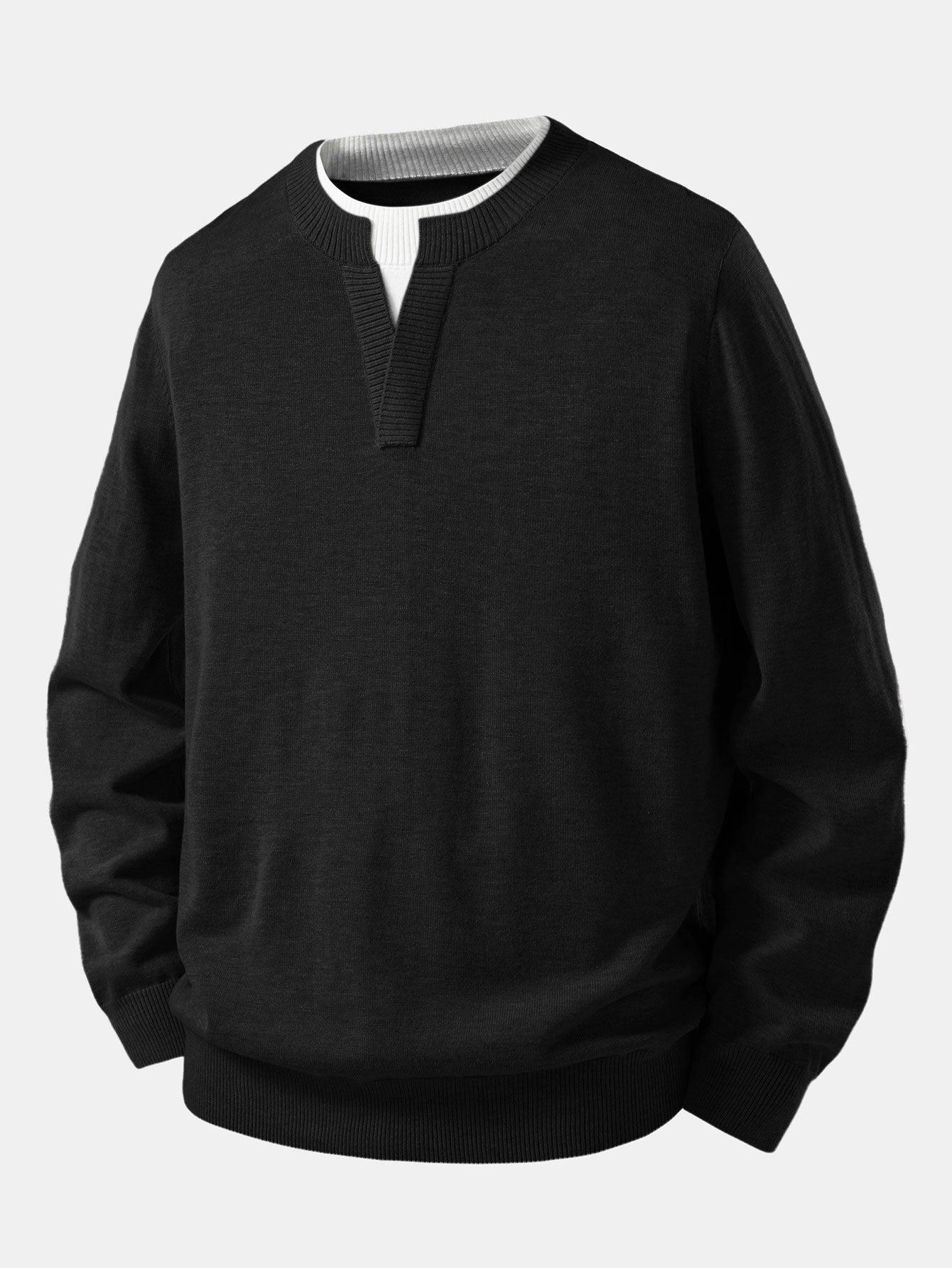Long Sleeve 2 In 1 Split Neck Sweater