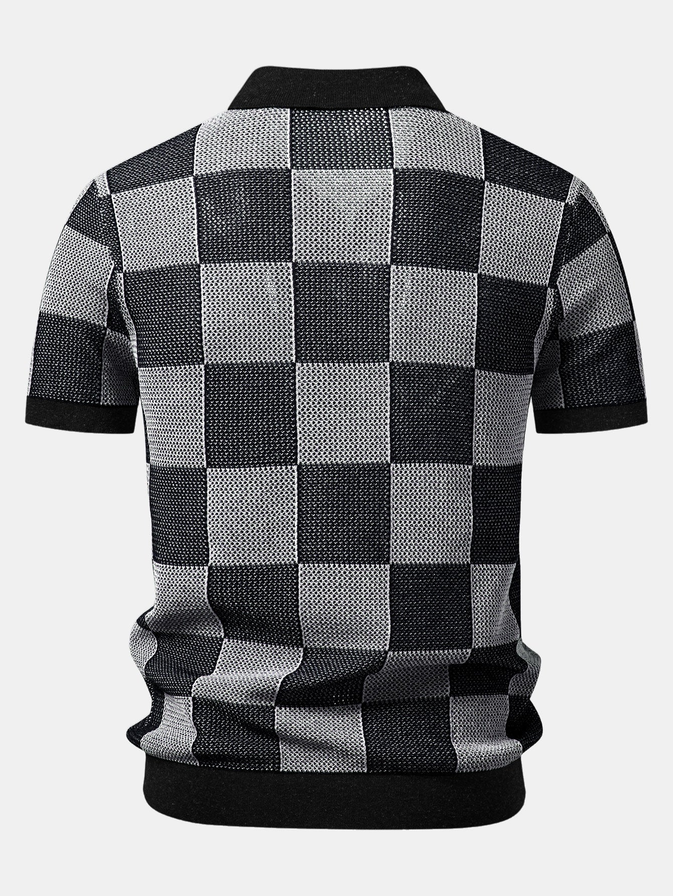Checkerboard Crocheted Zipper Knit Polo