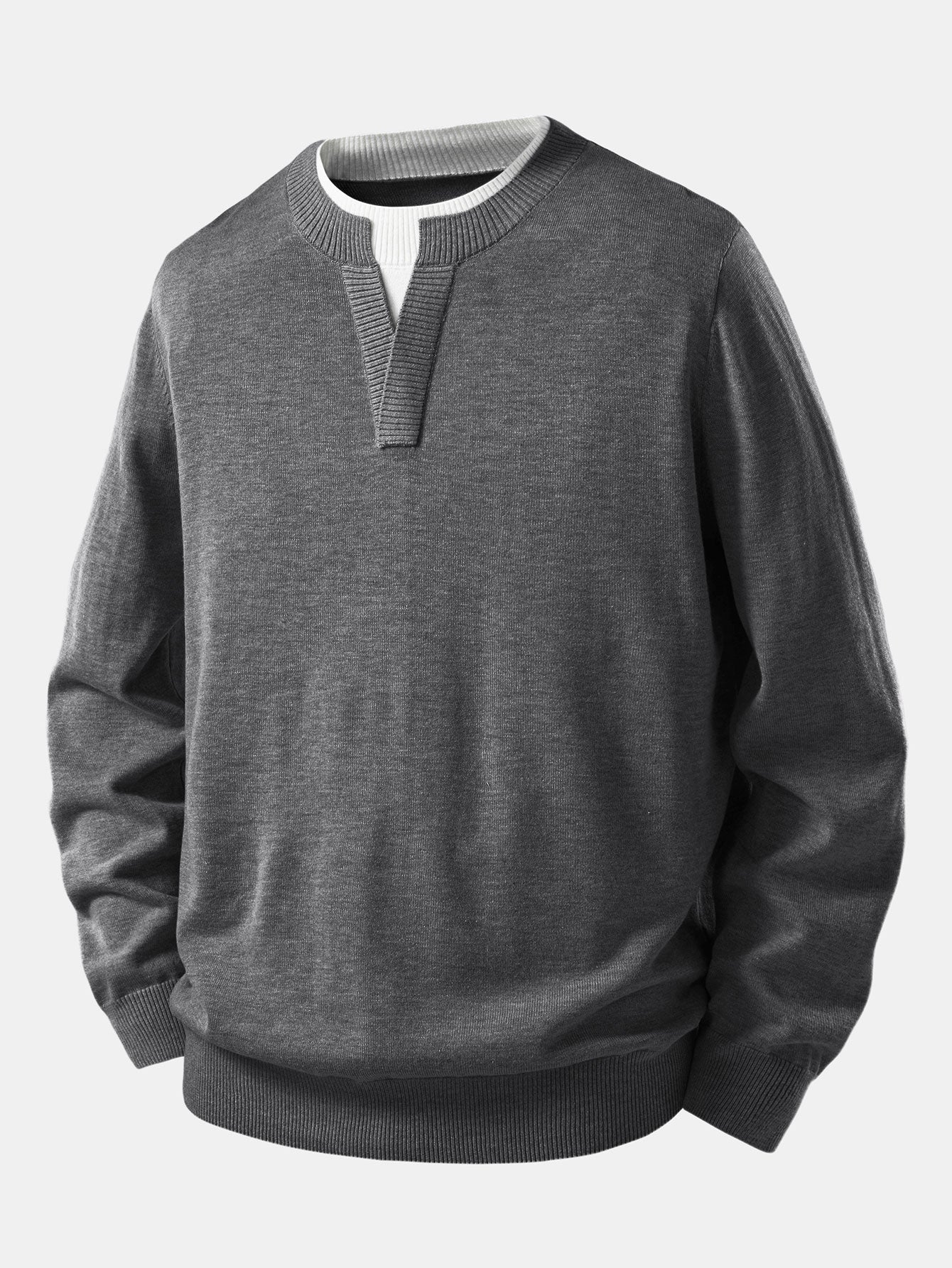 Long Sleeve 2 In 1 Split Neck Sweater