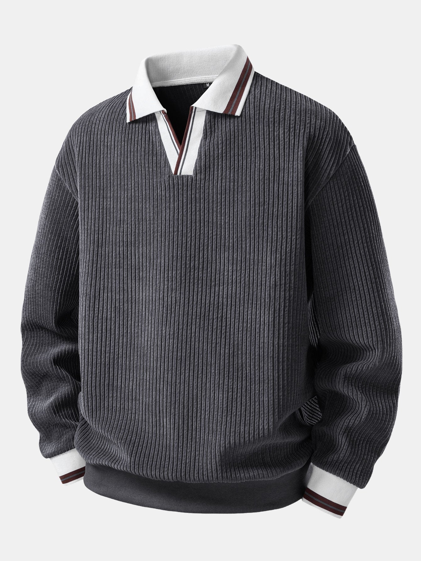 Contrast Trim Johnny Collar Polo Sweatshirt