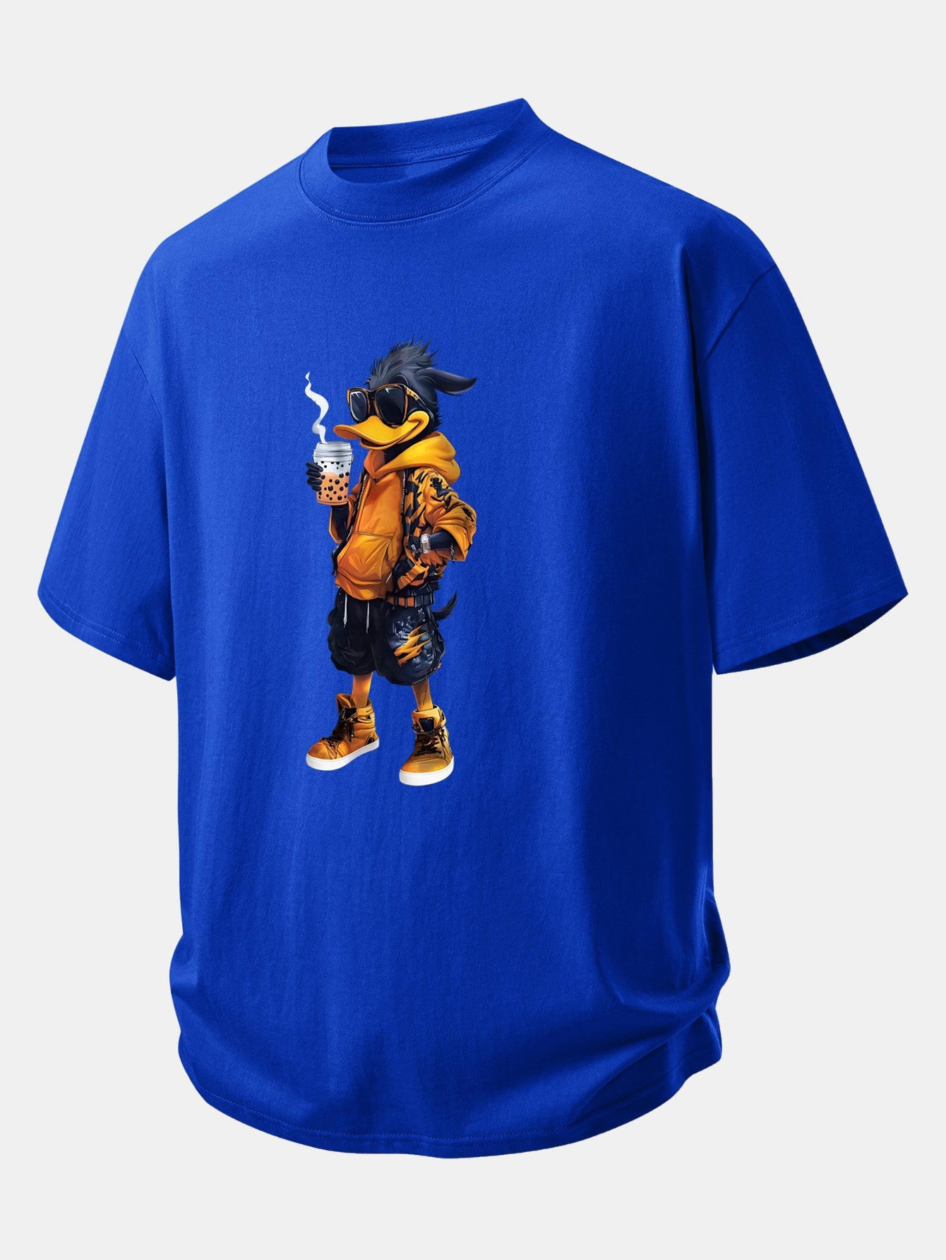 Relax Fit Cartoon Duck Print Cotton T-Shirt