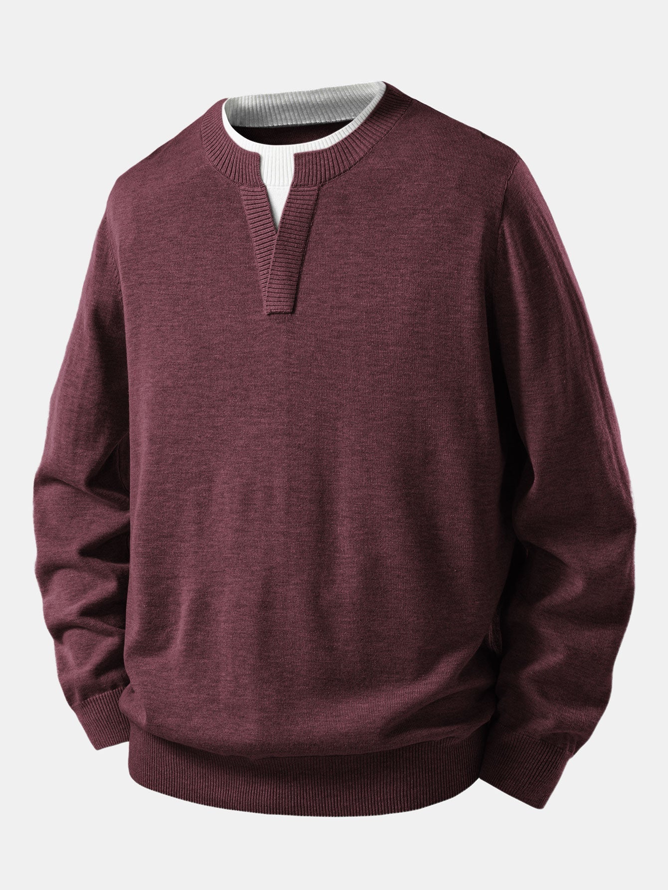 Long Sleeve 2 In 1 Split Neck Sweater