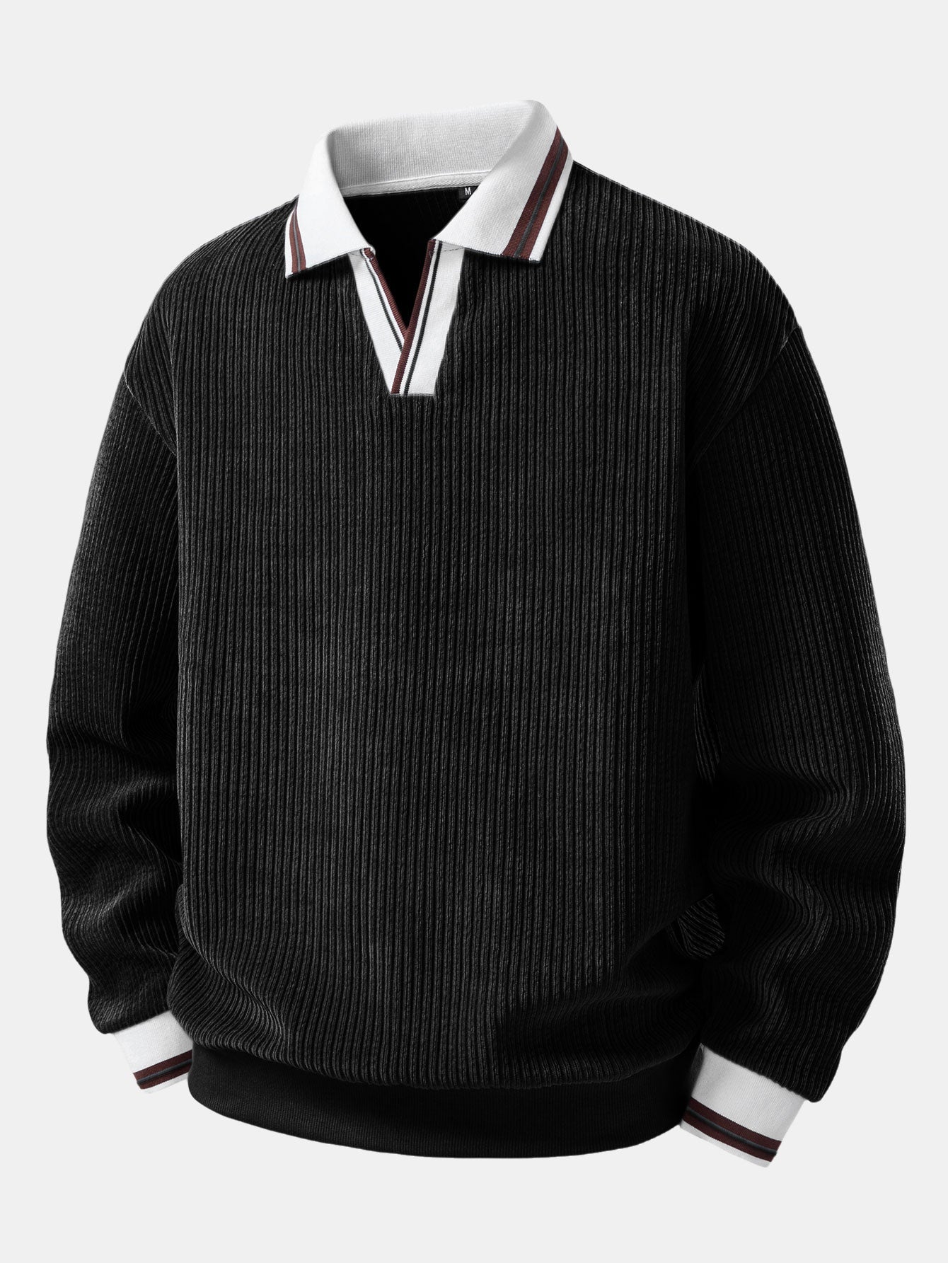 Contrast Trim Johnny Collar Polo Sweatshirt
