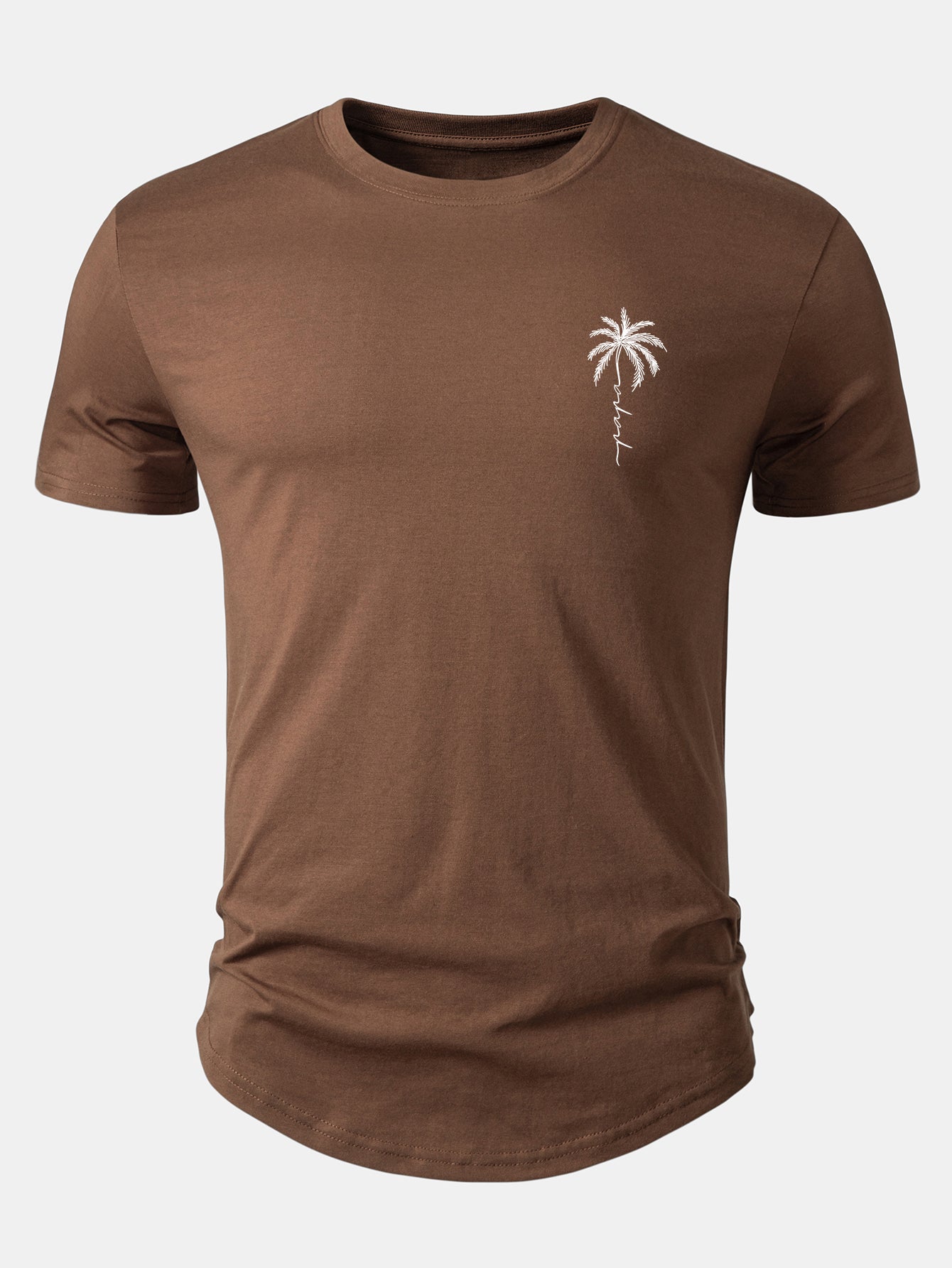 Palm Tree Slogan Print Cotton Arc Hem T-Shirt