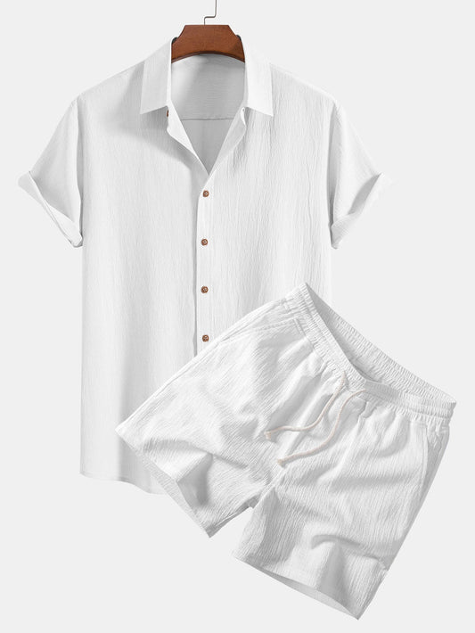Crinkled Textured Shirt & Crinkle Textured Drawstring 5" Shorts