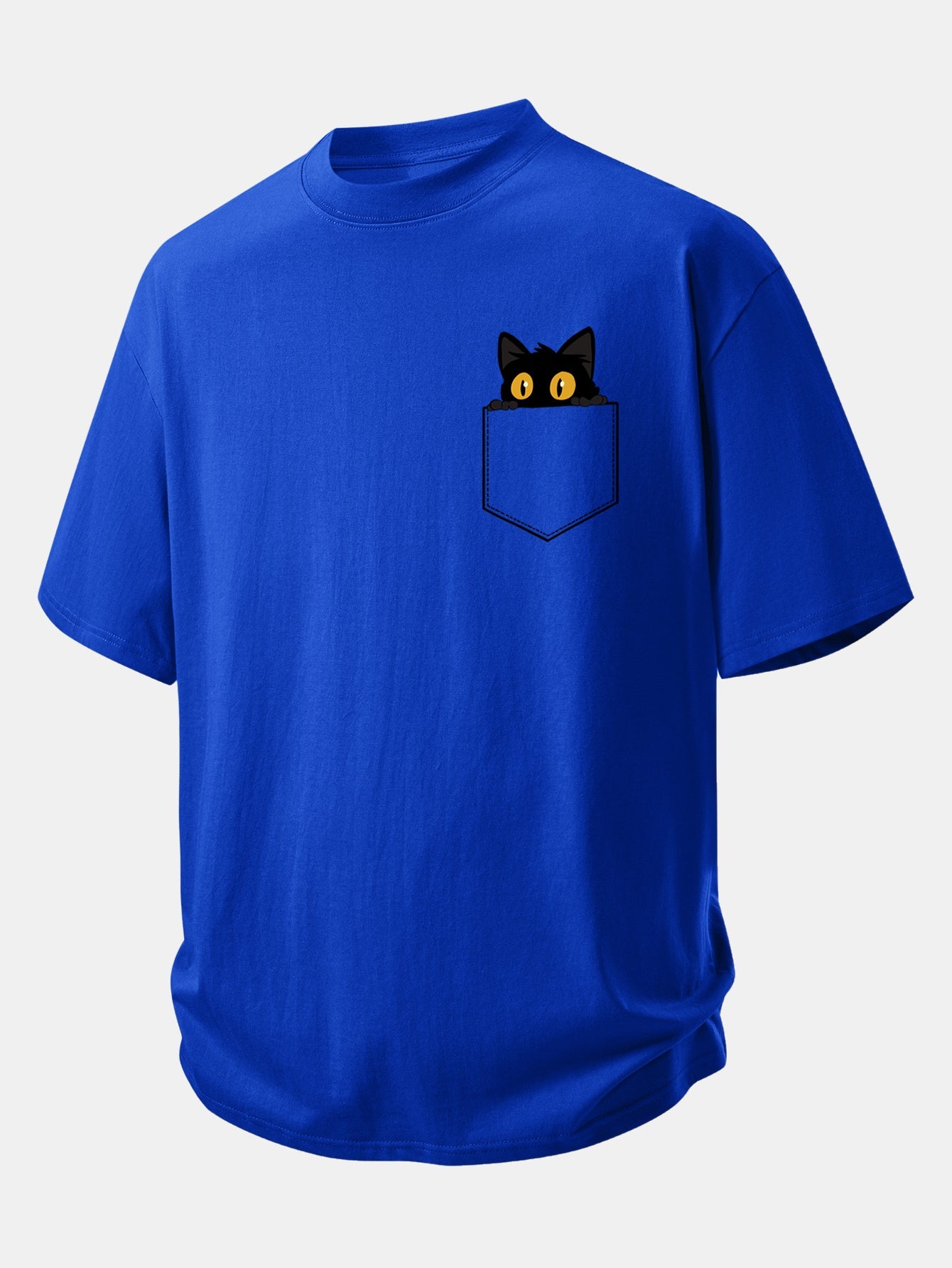 Relax Fit Pocket Black Cat Print Cotton T-Shirt