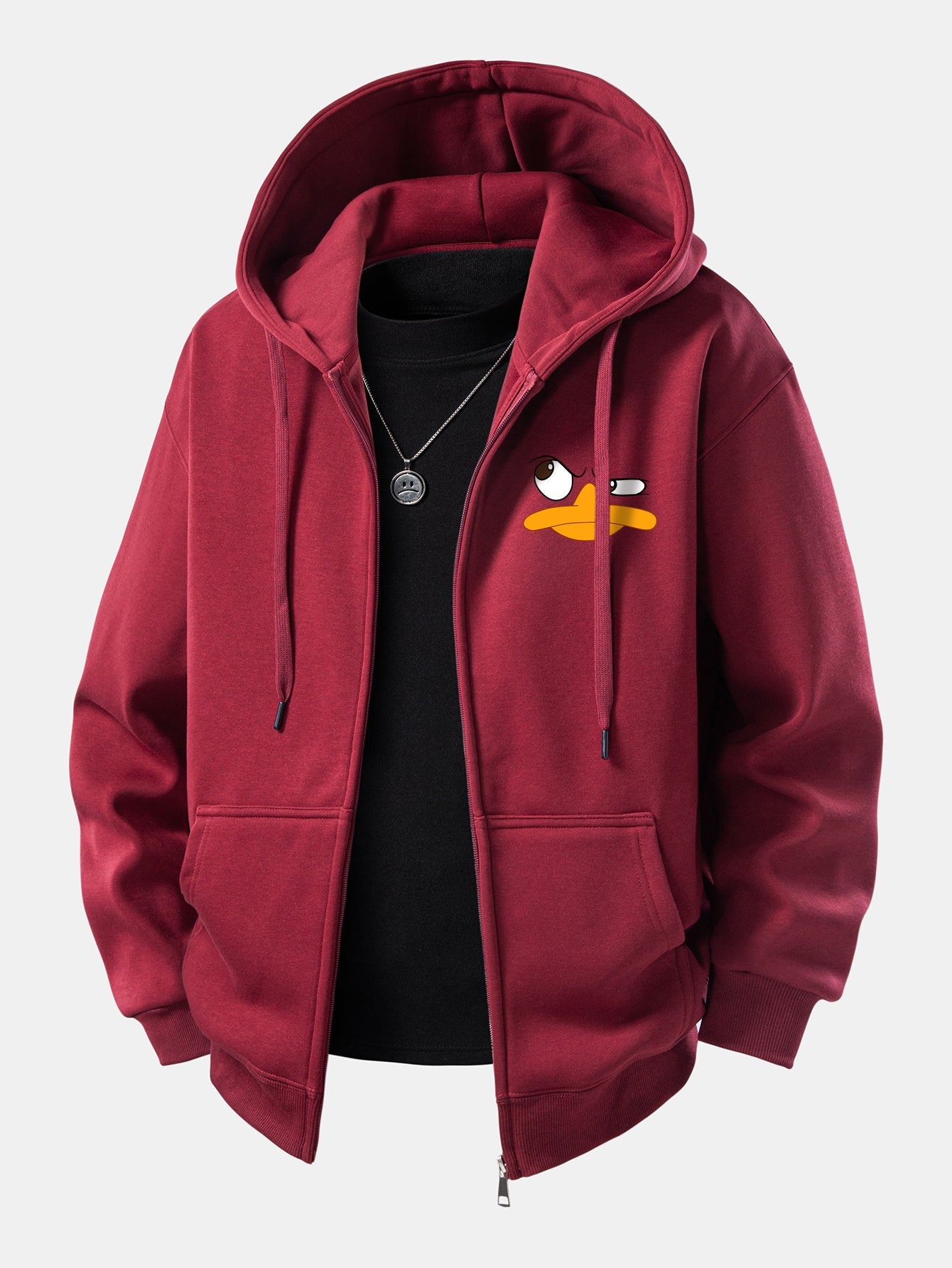 Emoji Duck Print Zip-Up Hoodie