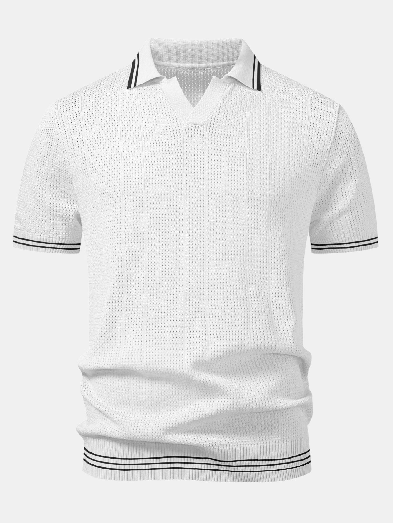 Contrast Johnny Collar Open Knit Polo