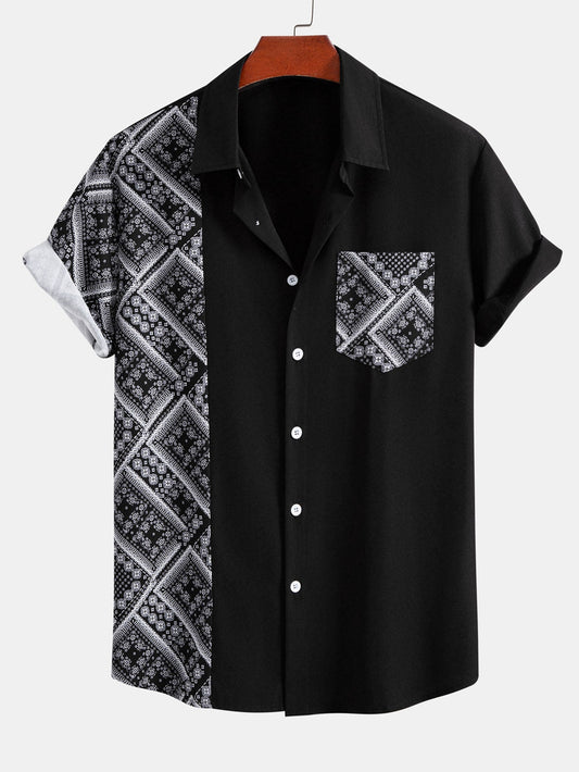 Paisley Print Patchwork Button Up Shirt & Swim Shorts