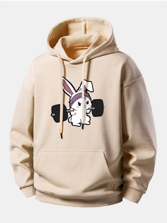 Fitness Rabbit Print Relax Fit Hoodie