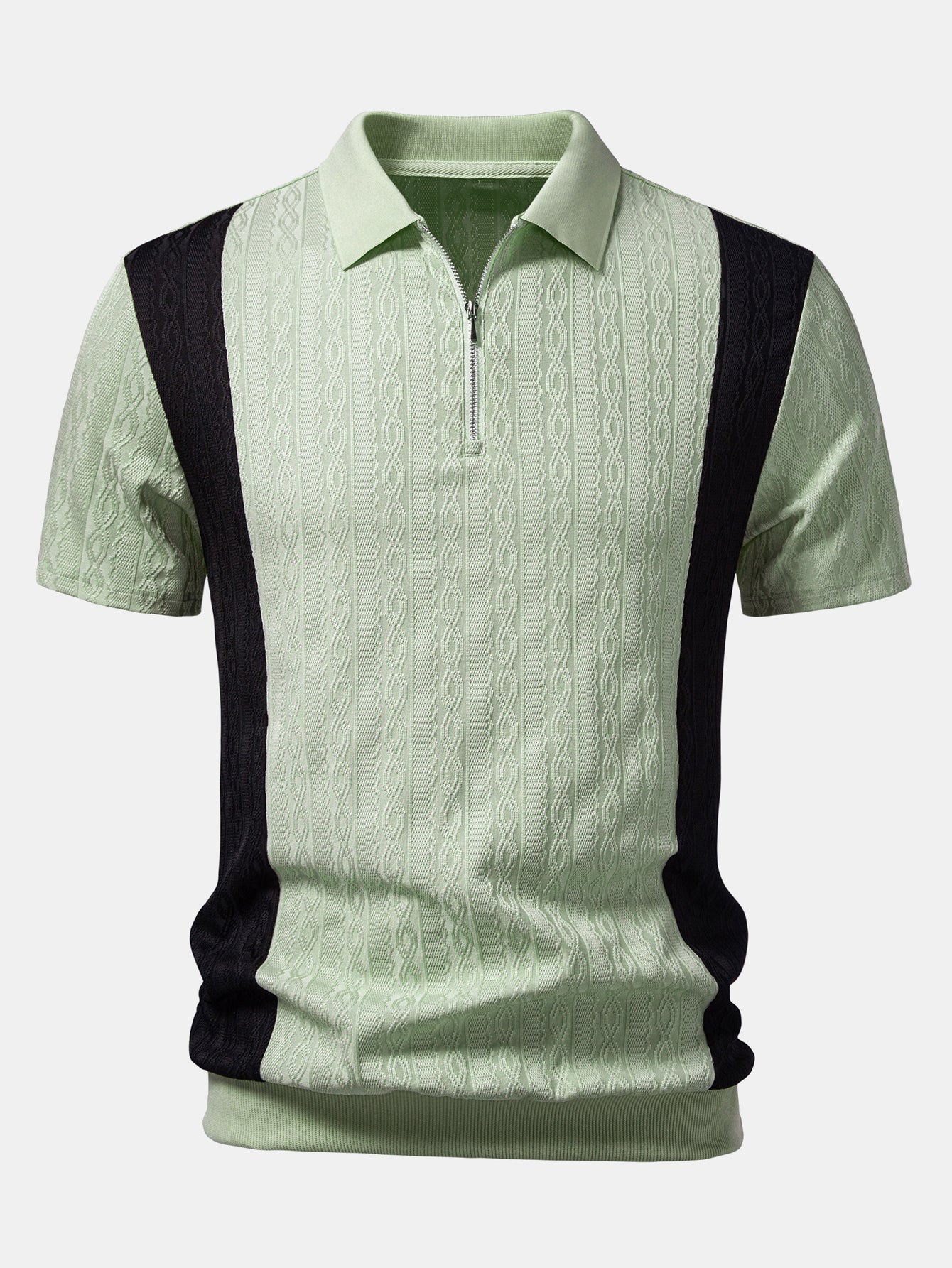 Two Tone Twisted Jacquard Zipper Knit Polo