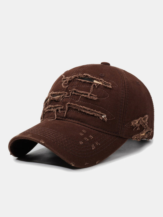 Vintage Baseball Cap With Irregular Distressed Frayed Edges And Tassels