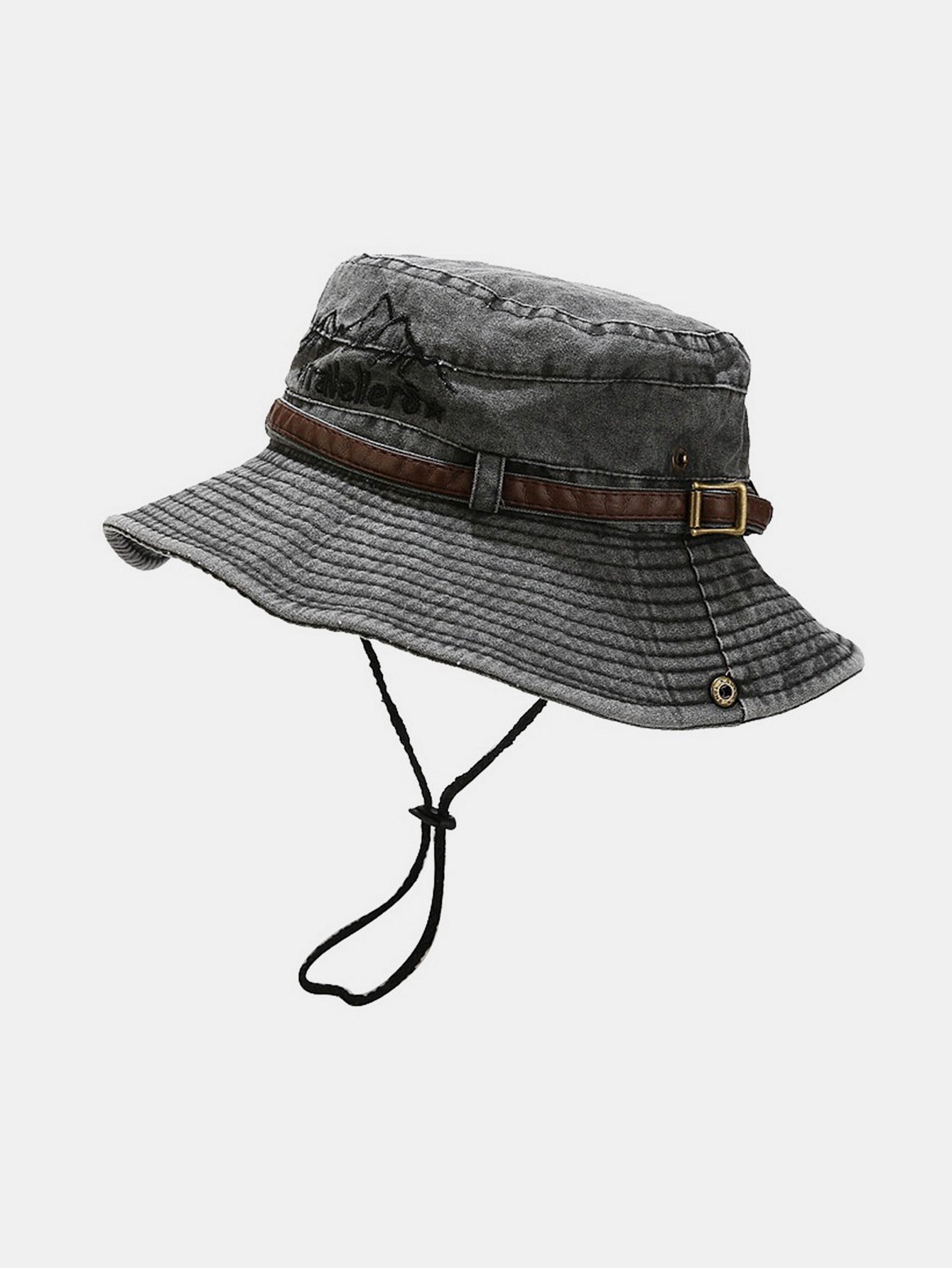 Unisex Vintage Snow Mountain Embroidery Pattern Wash Distressed Fisherman Hat