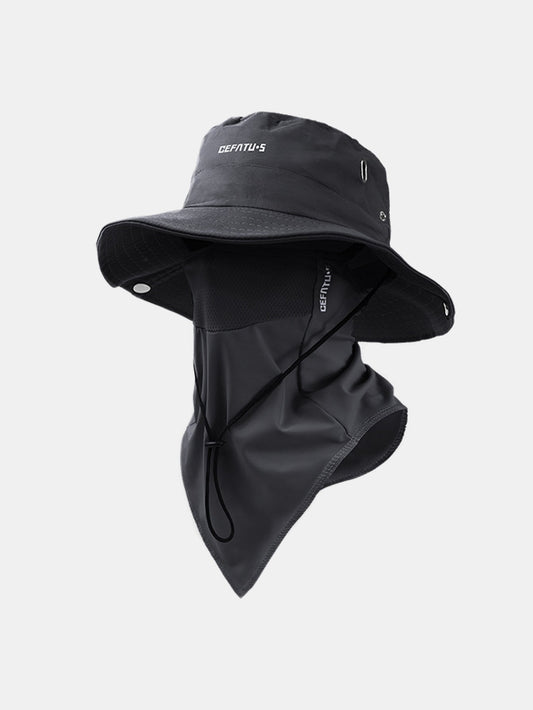 Outdoor Wide-Brimmed Sun Hat With Foldable Brim And Elastic Breathable Mesh Face Mask