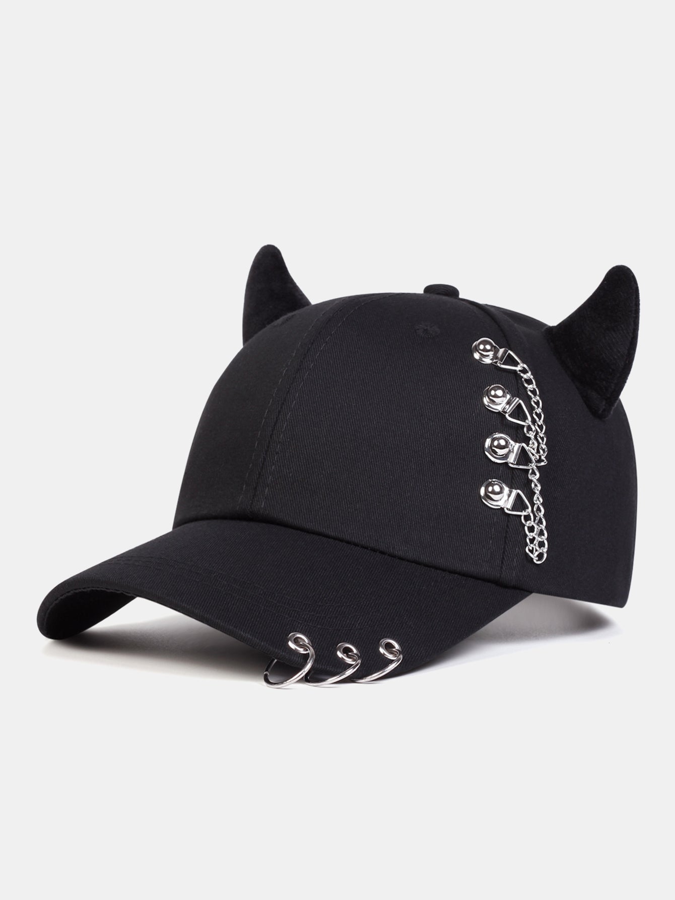 Cat Ear Shaped Metal Chain Embellished Hip Hop Baseball Cap Music-Fest Y2K-Fest