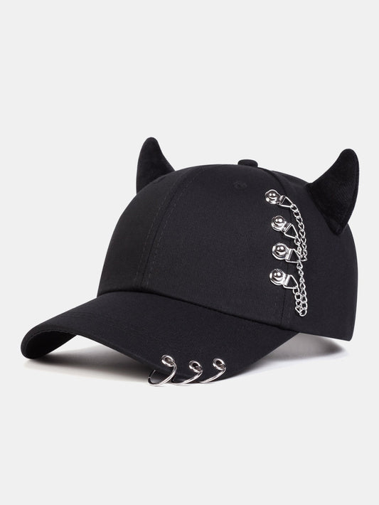 Cat Ear Shaped Metal Chain Embellished Hip Hop Baseball Cap Music-Fest Y2K-Fest