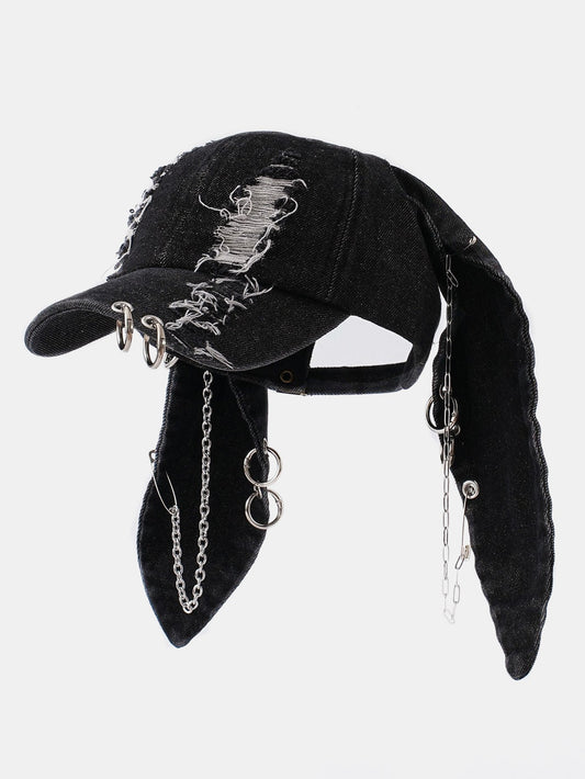 Punk Street Hip Hop Style Distressed Rabbit Ear Baseball Cap