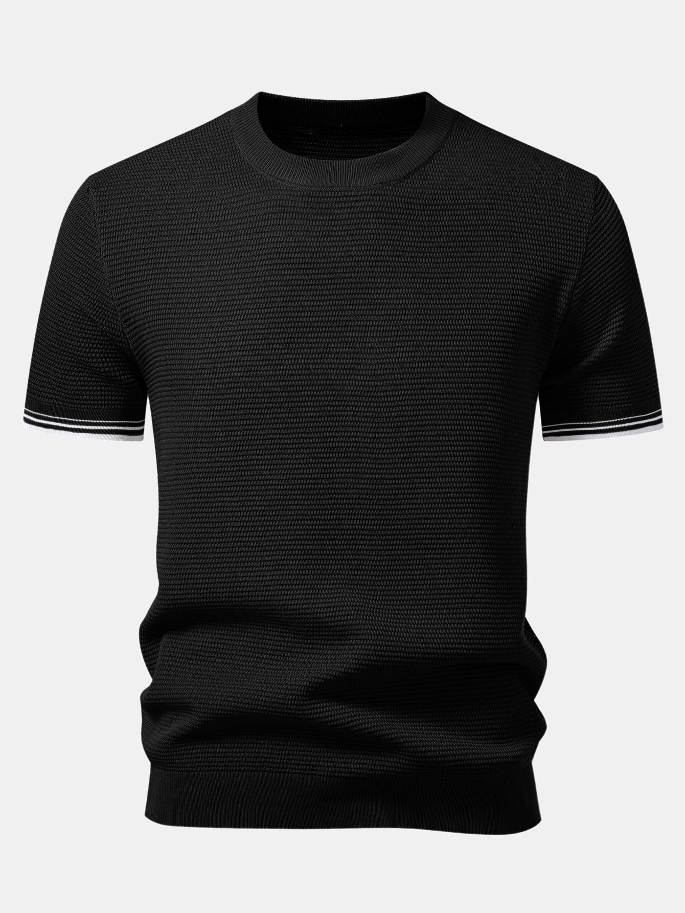 Contrast Stripe Trim Ribbed Knit T-Shirt
