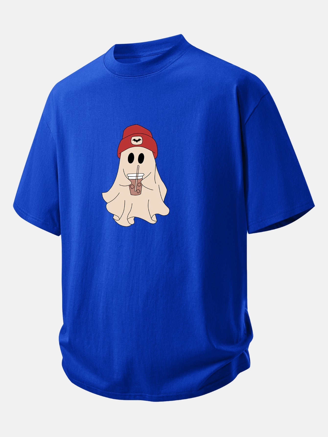 Relax Fit Red Hat Ghost Print Cotton T-Shirt