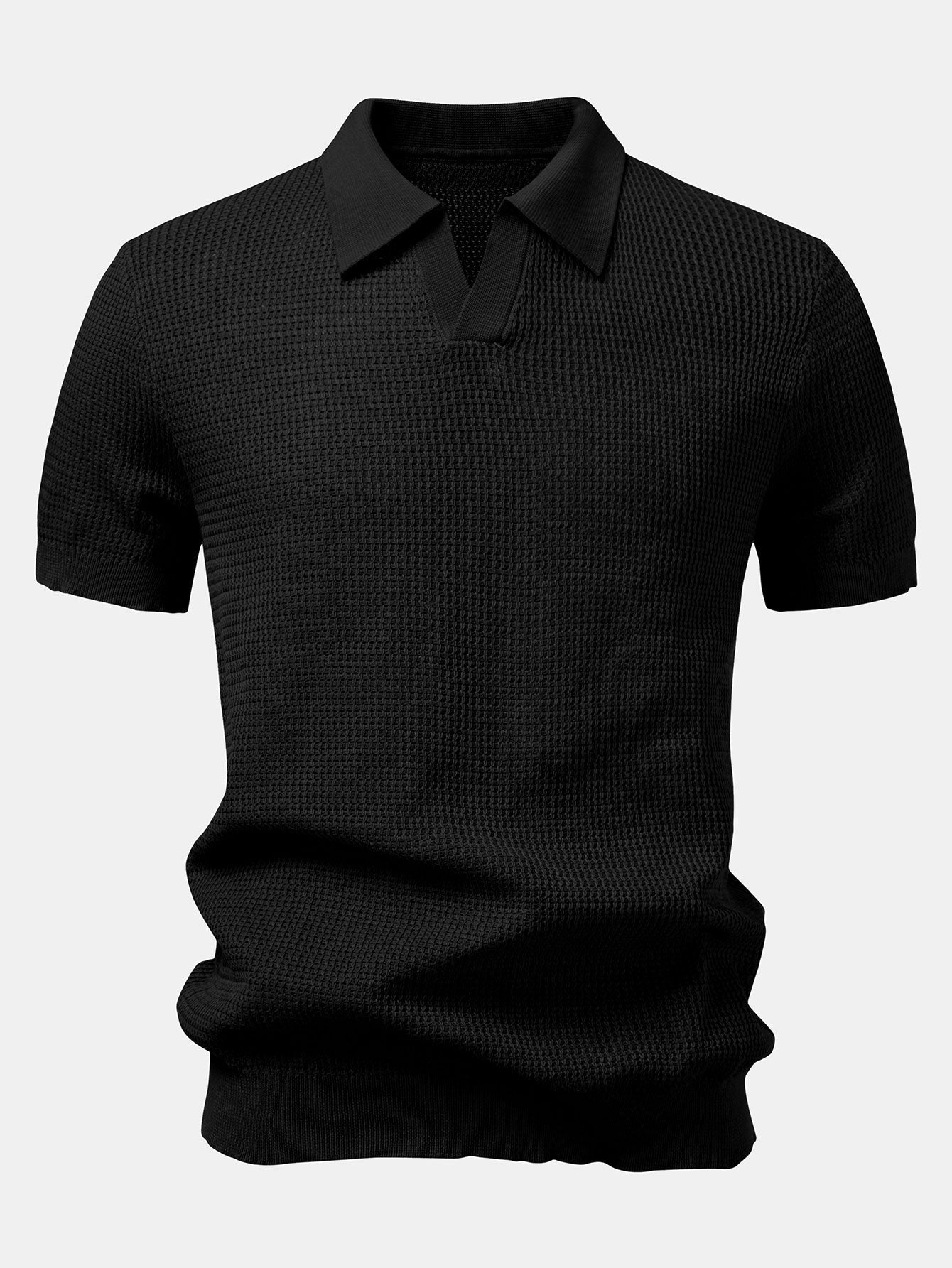 Textured Johnny Collar Crocheted Knit Polo & Straight Leg Linen Pants