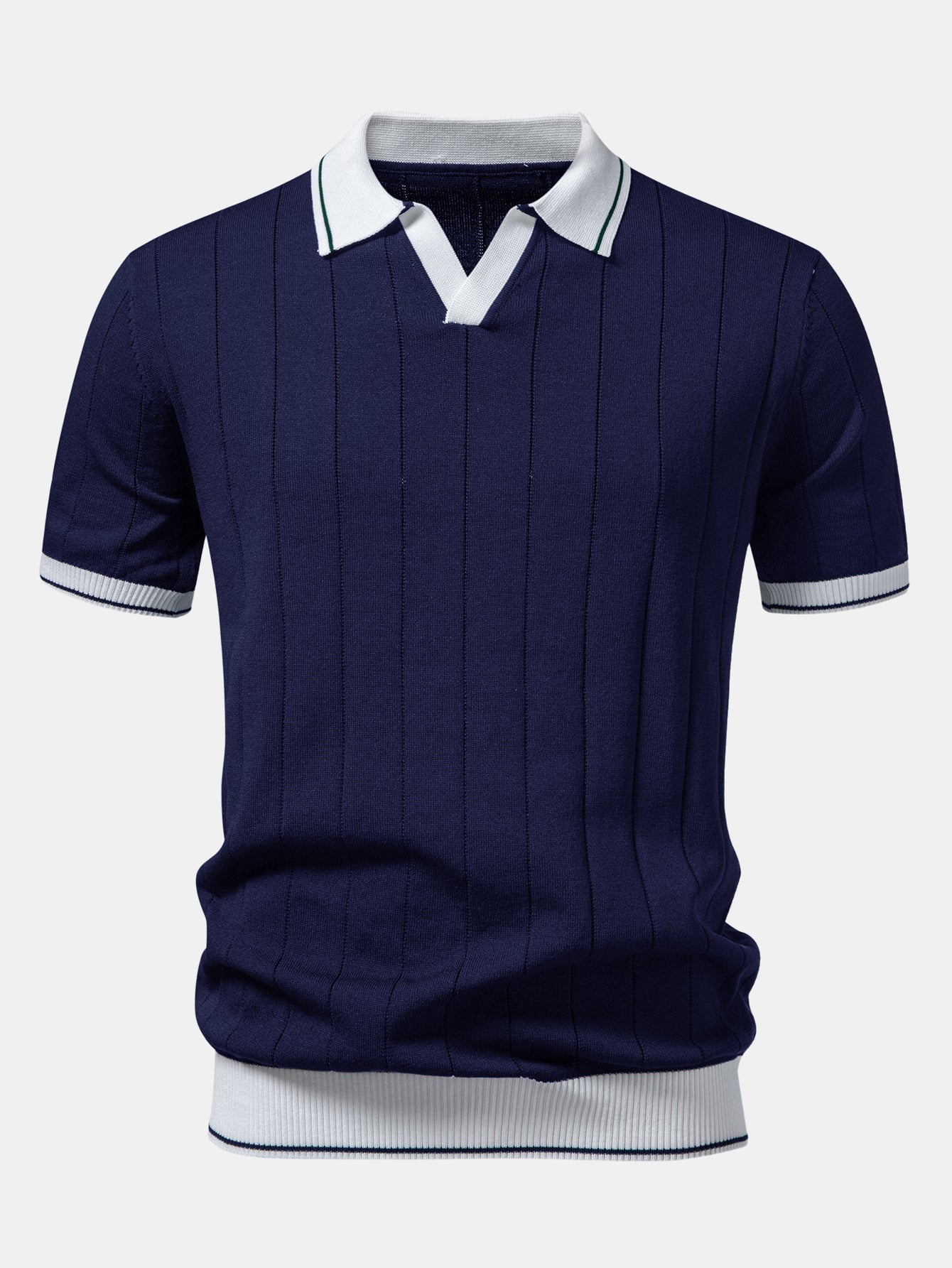 Contrast Trim Ribbed Johnny Collar Knit Polo