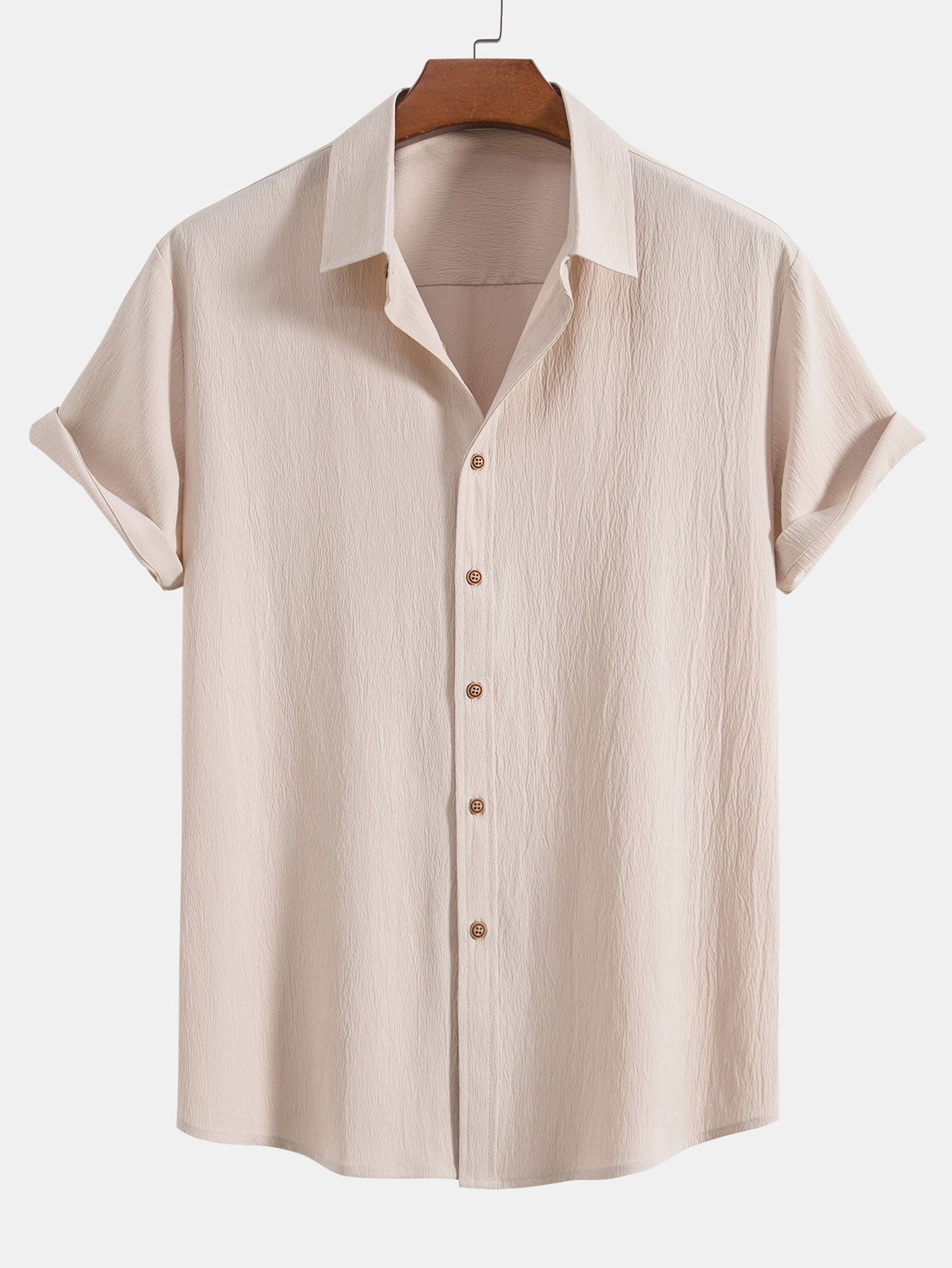 Crinkled Textured Button Up Shirt & Straight Leg Pants