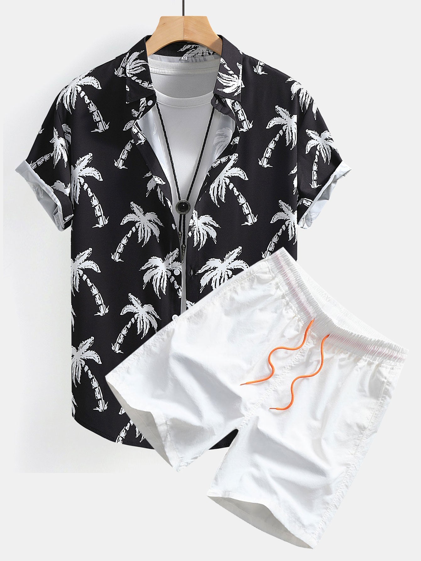 Palm Tree Print Button Up Shirt & Swim Shorts