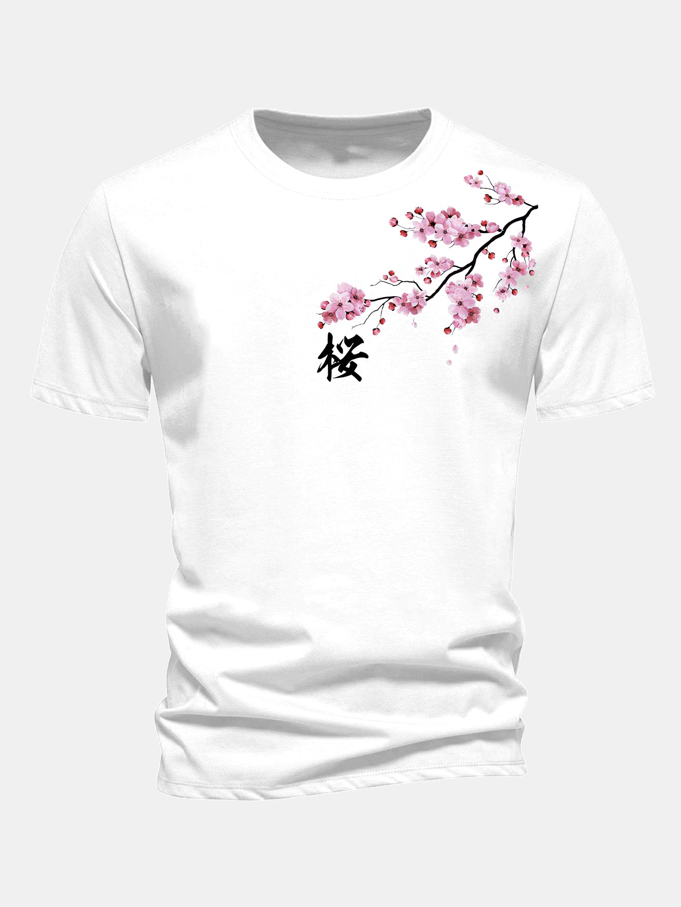 Regular Fit Cherry Blossoms Print Cotton T-Shirt