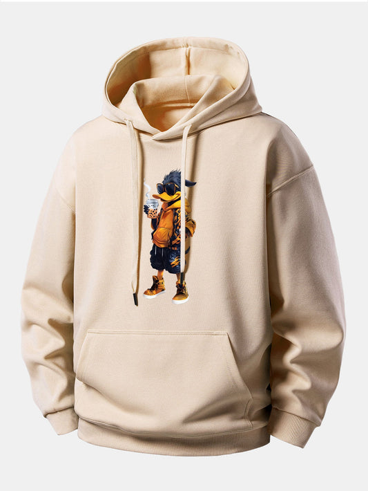 Cartoon Duck Print Relax Fit Hoodie