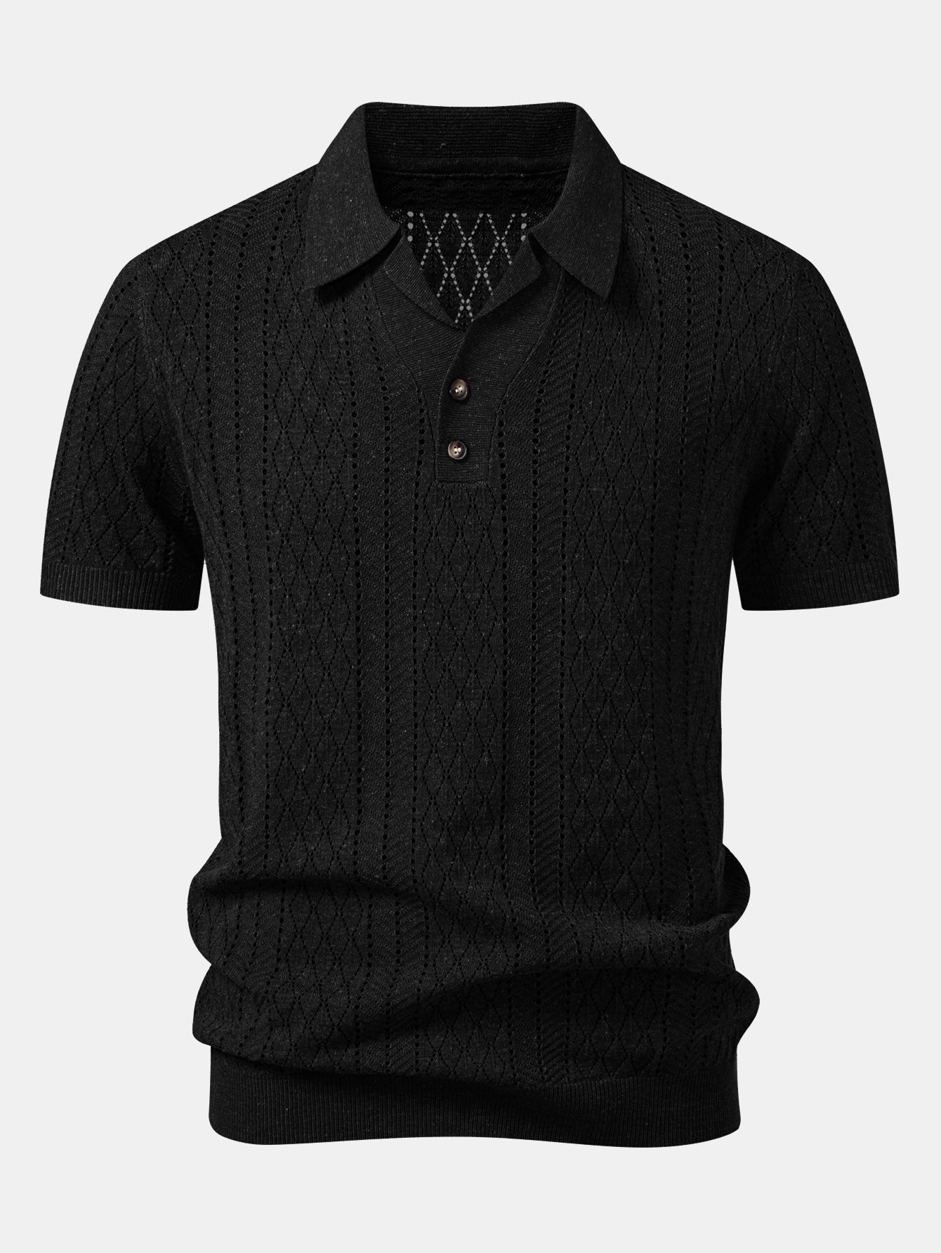 Geometric Open Knit Polo
