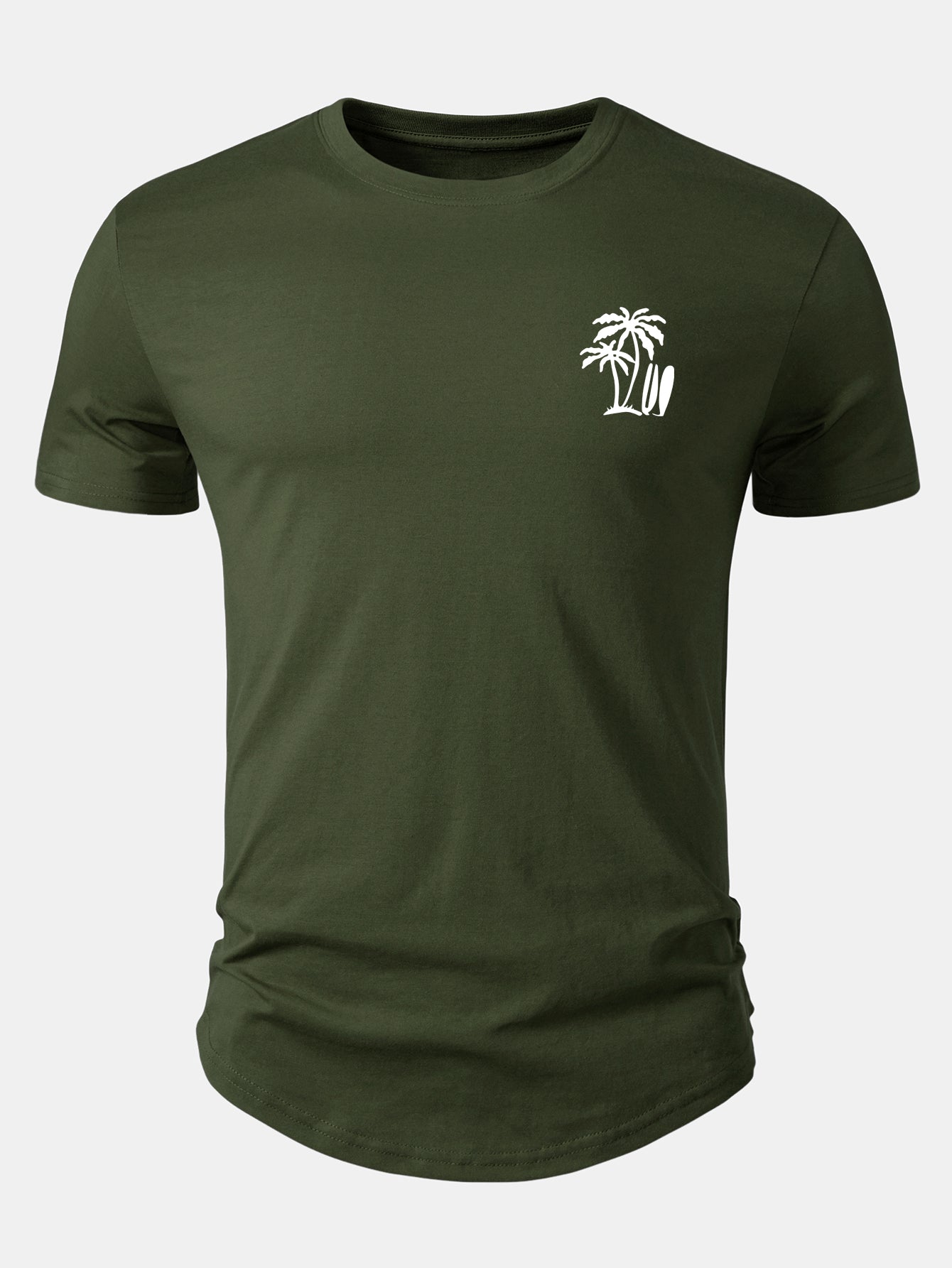 Palm Tree Print Cotton Arc Hem T-Shirt